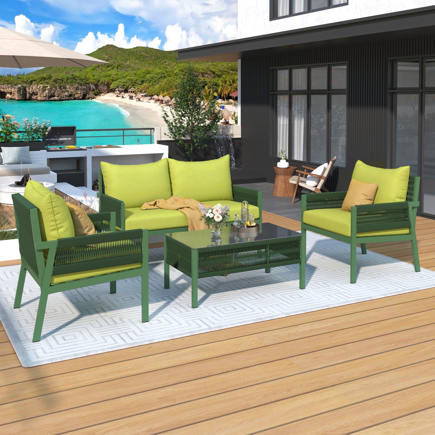 4-Piece Green Rope Patio Furniture Set