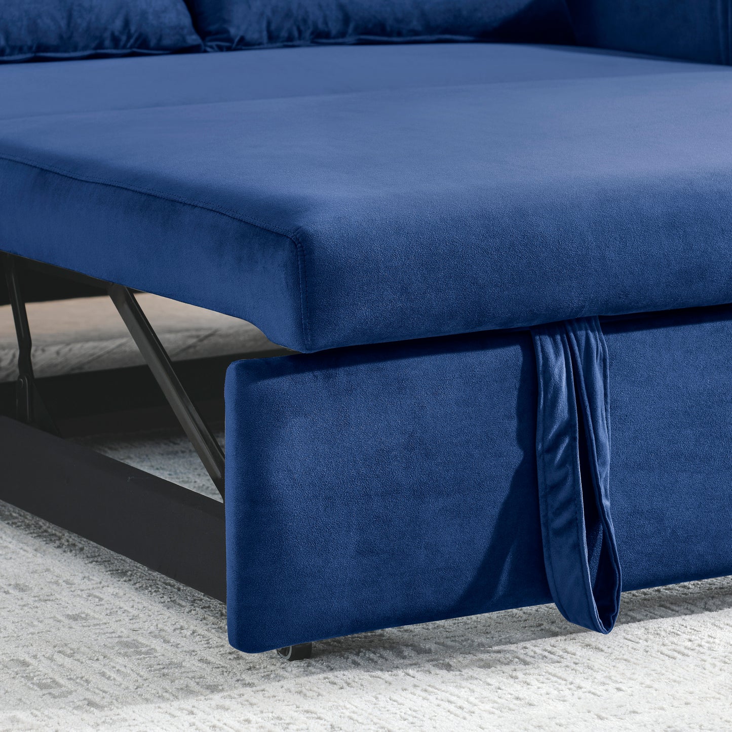 Tufted Blue Modern Convertible Sofa Bed with Detachable Arm Pockets