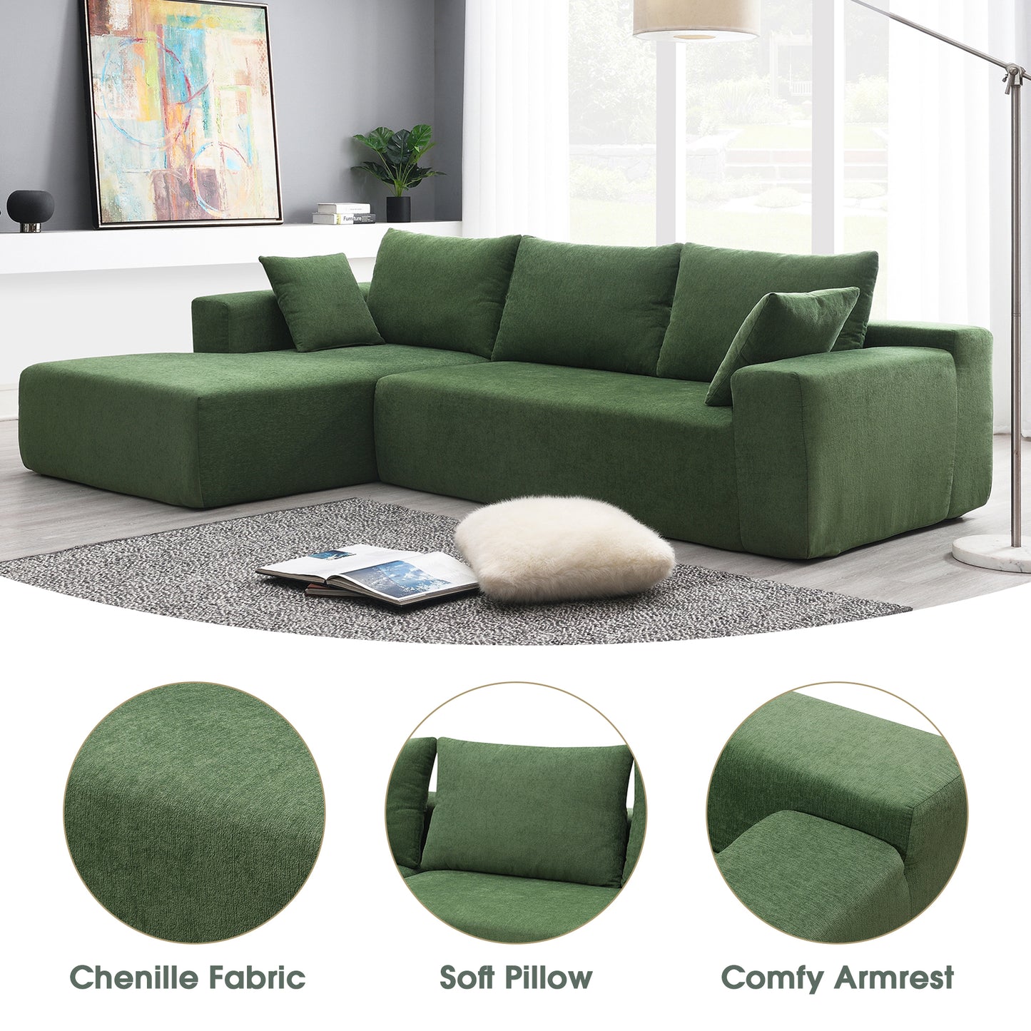 Green Modular Minimalist Sectional Sofa