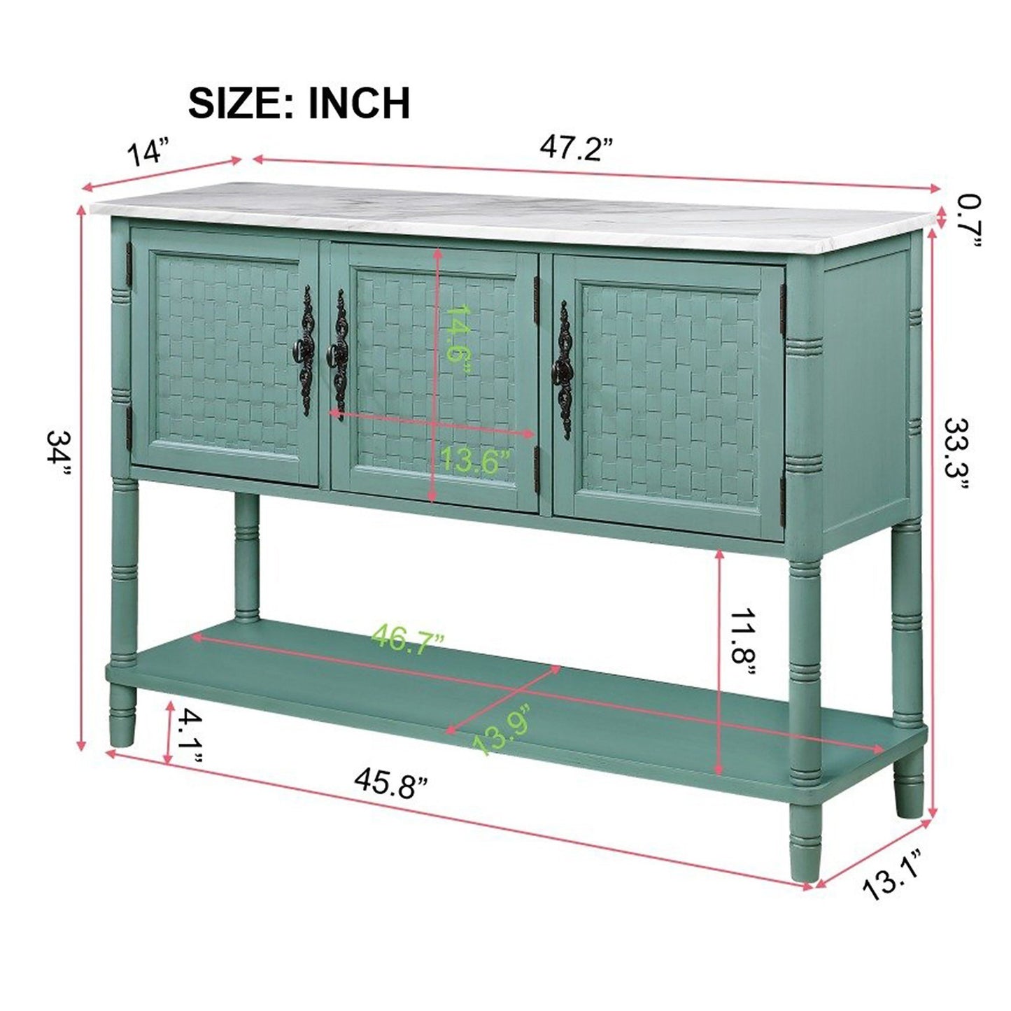 Green Console Table with Marble-Look Top for Any Room