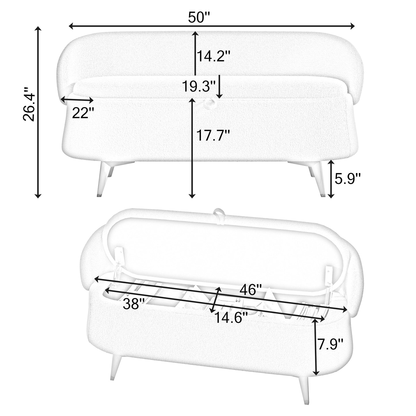 Green Plush Storage Bench