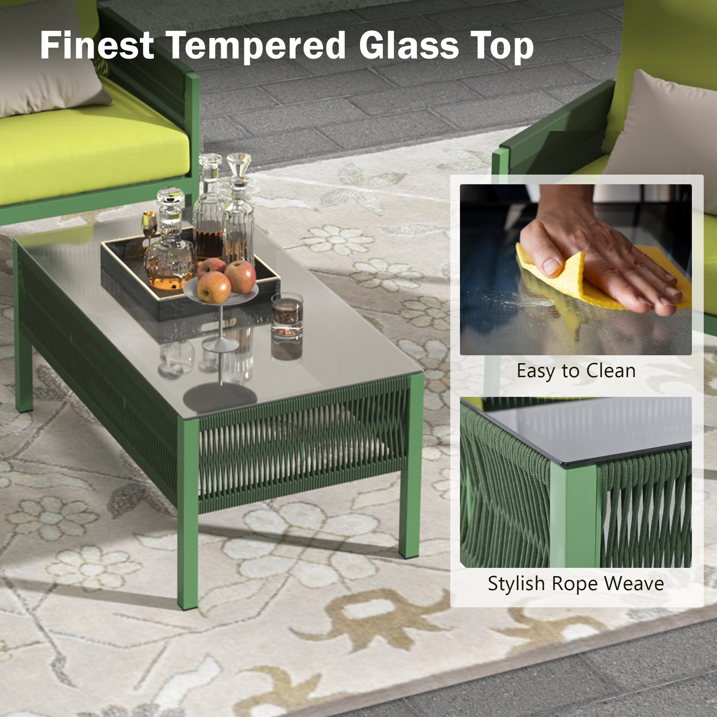 4-Piece Green Rope Patio Furniture Set