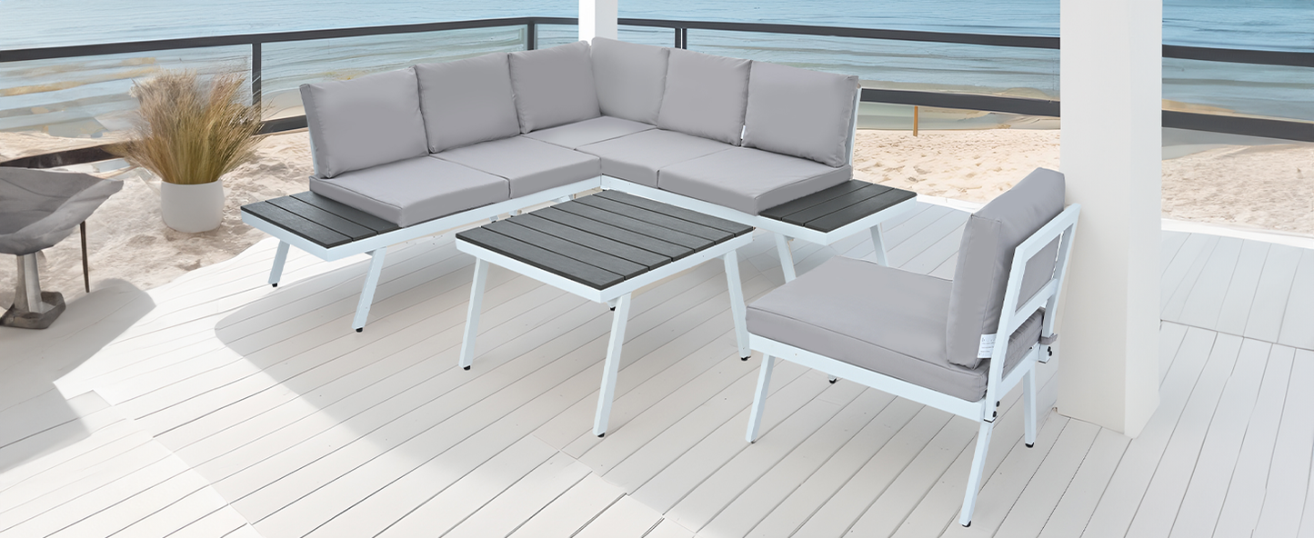 Industrial 5-Piece Aluminum Outdoor Patio Furniture Set