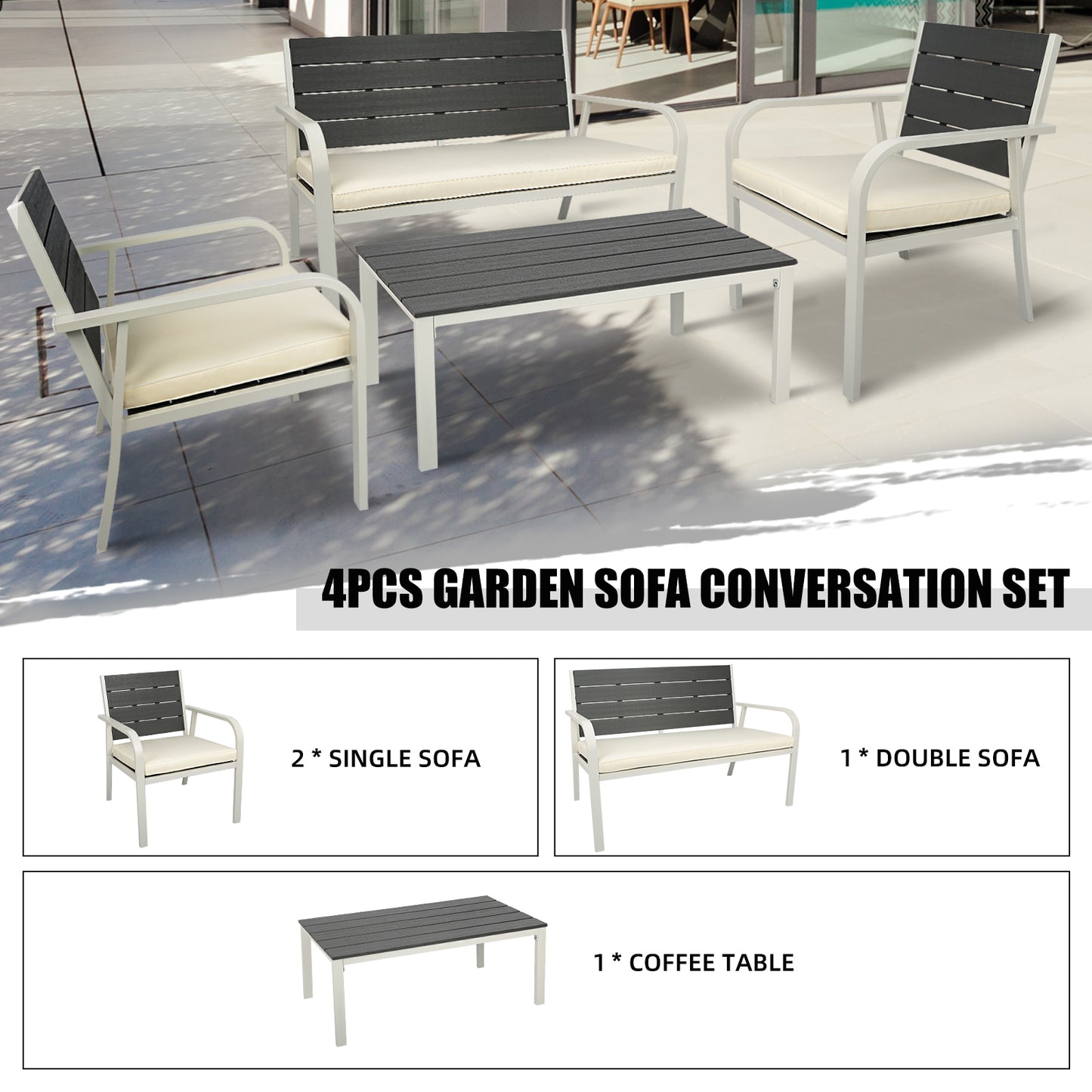4 Piece Modern Industrial Outdoor Conversation Set