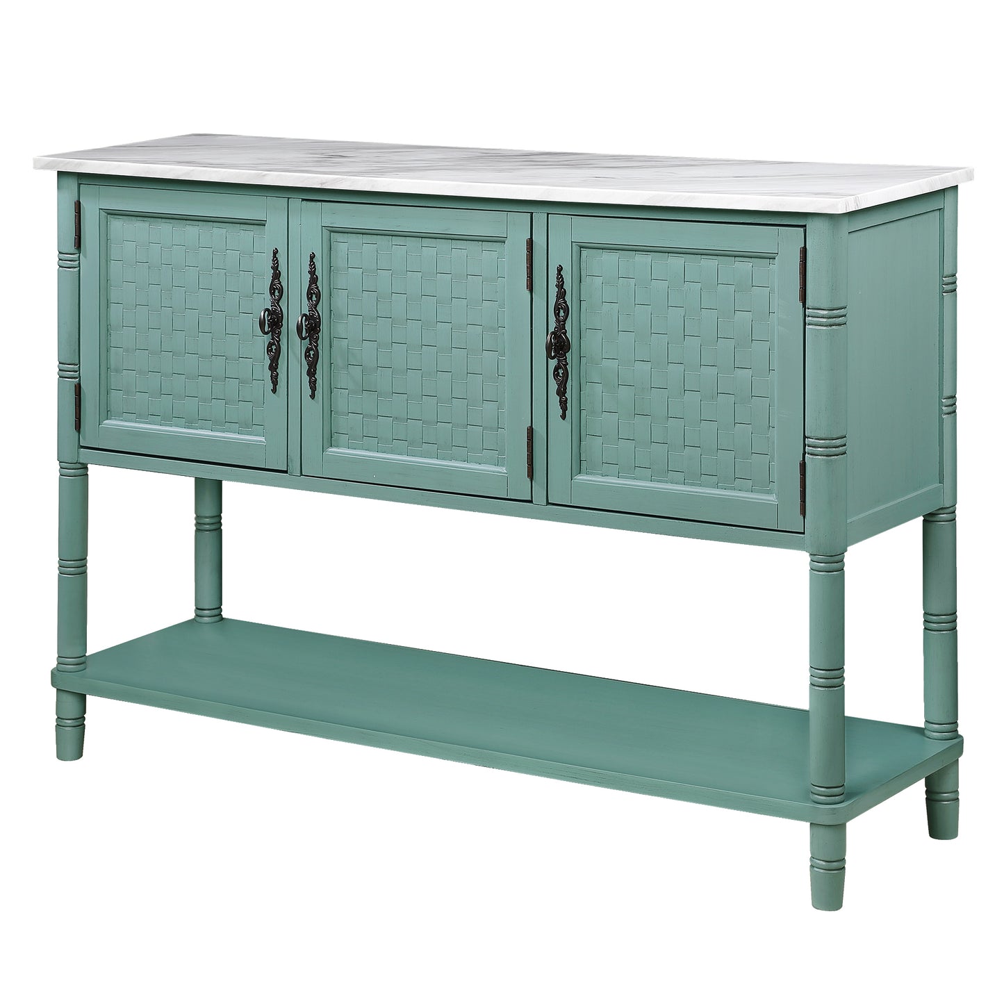 Green Console Table with Marble-Look Top for Any Room