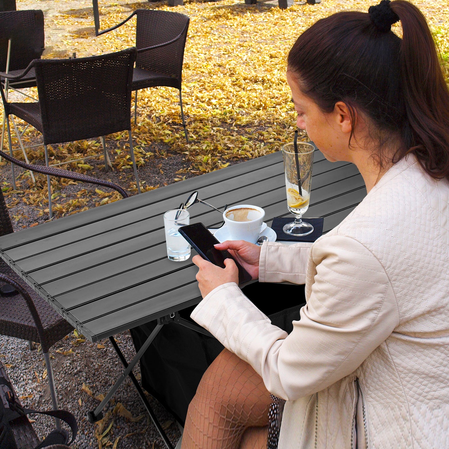Portable Outdoor Folding Table with Storage and Carry Bag