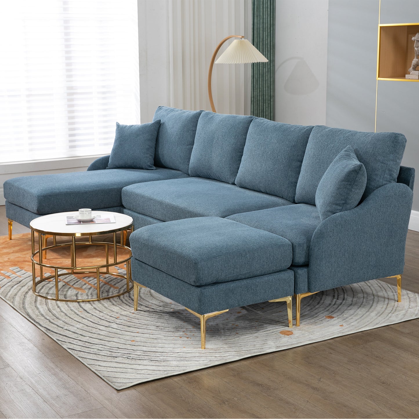 Blue Reversible Chaise Sectional Sofa
