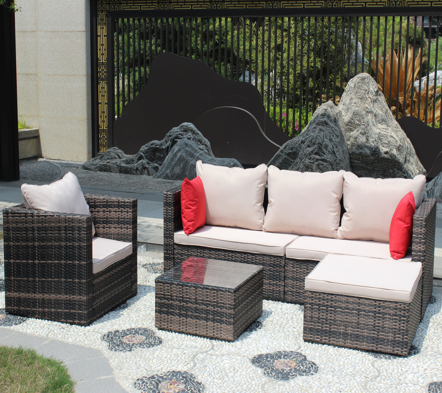 Rattan Patio Furniture 4-Piece Set with Sectional Sofa