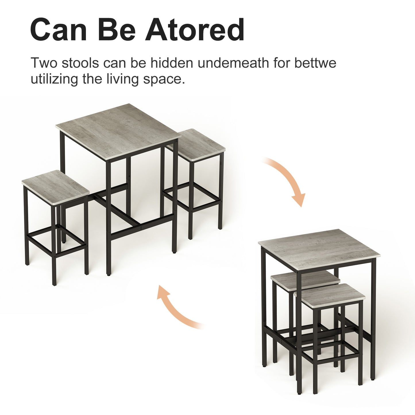 Square Industrial Bar Table Set with 2 Chairs