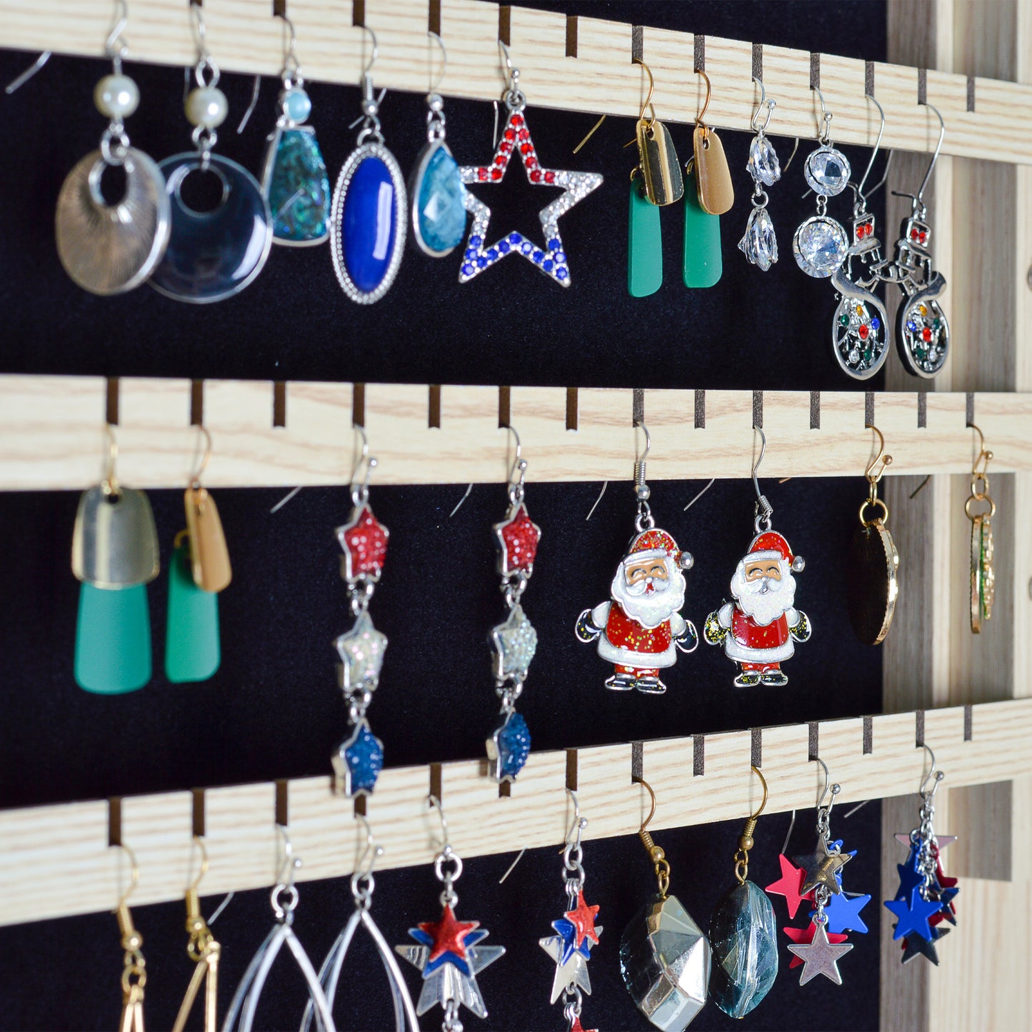 Hanging Mirror with Jewelry Storage Wood Finish