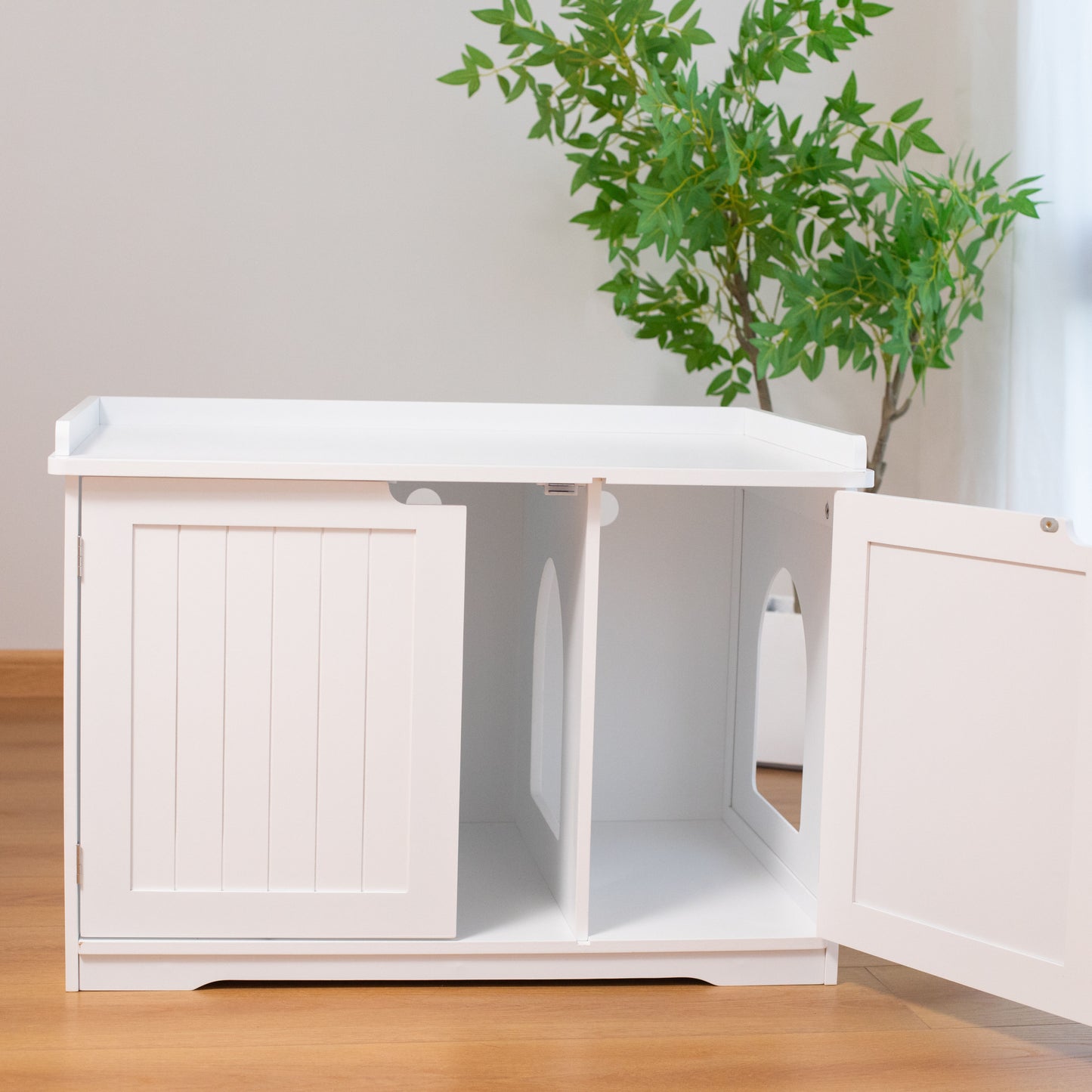 Litter Box Storage Cabinet 2-Door, White