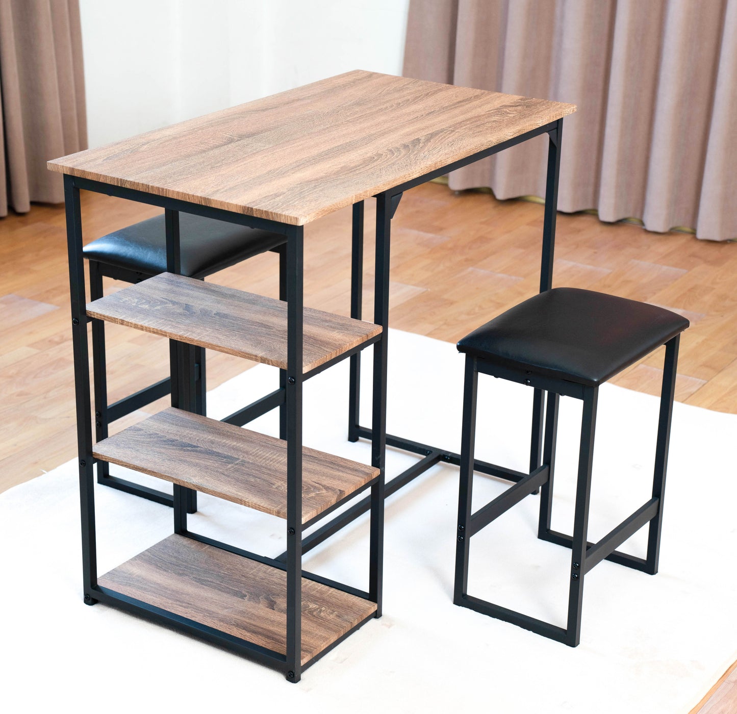 3-Piece Counter-height Table and Stool Set with Shelves