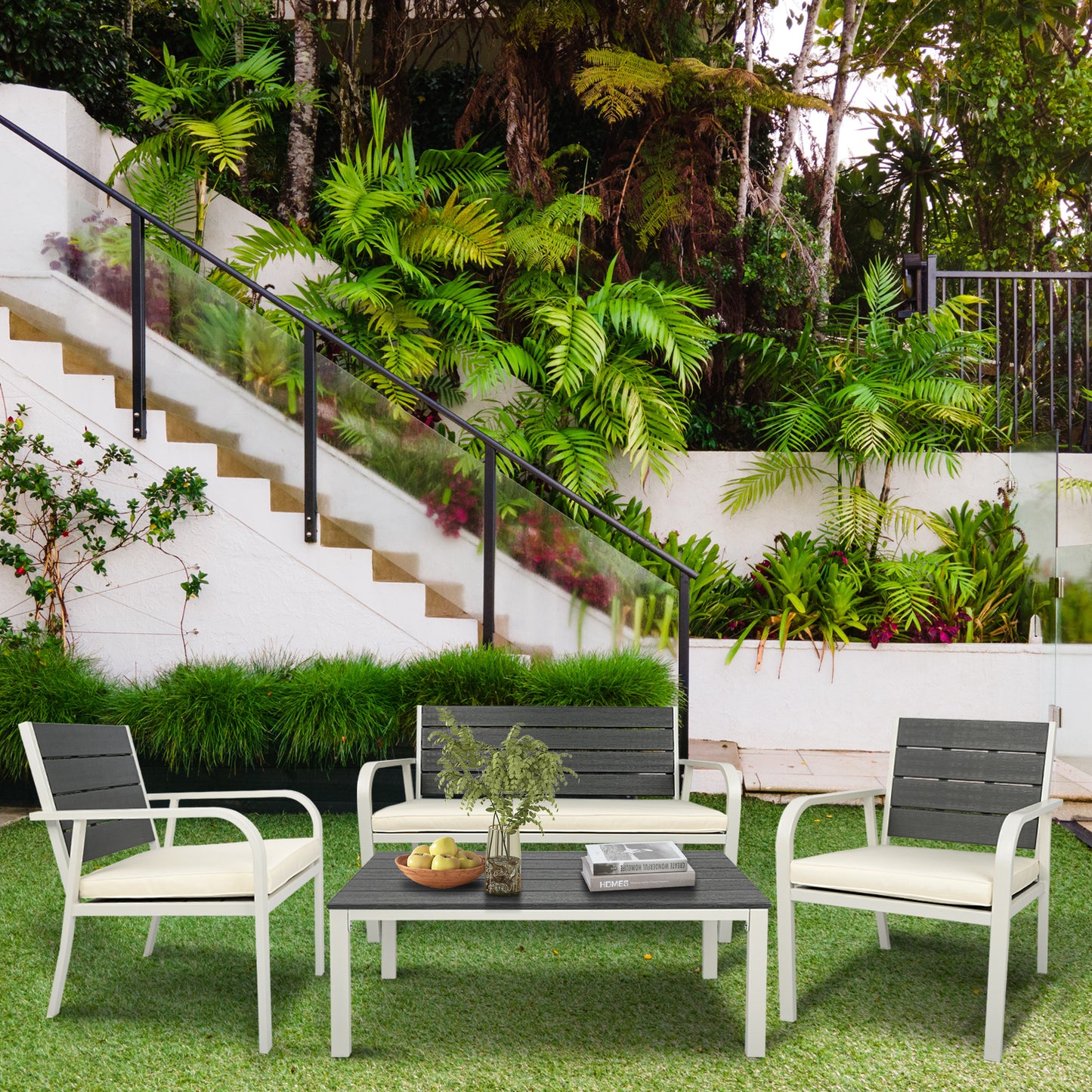 4 Piece Modern Industrial Outdoor Conversation Set
