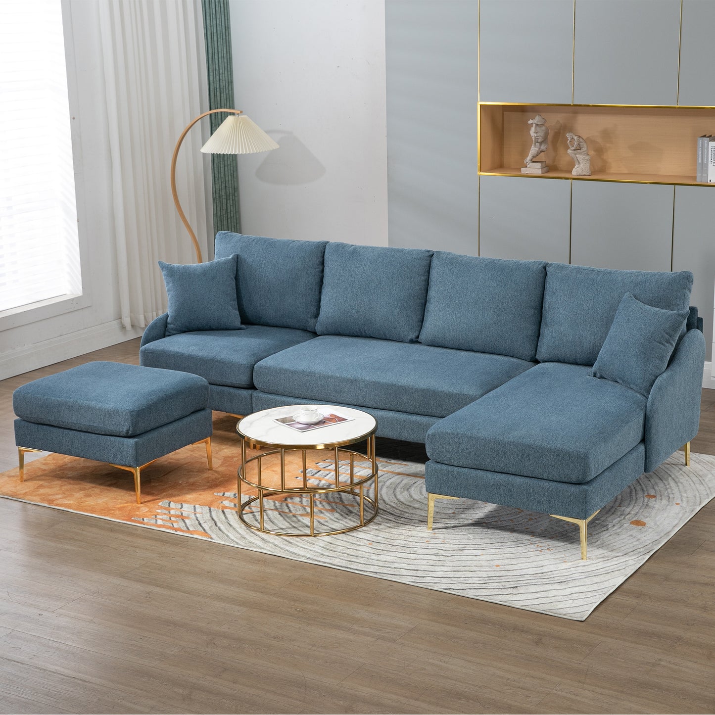 Blue Reversible Chaise Sectional Sofa
