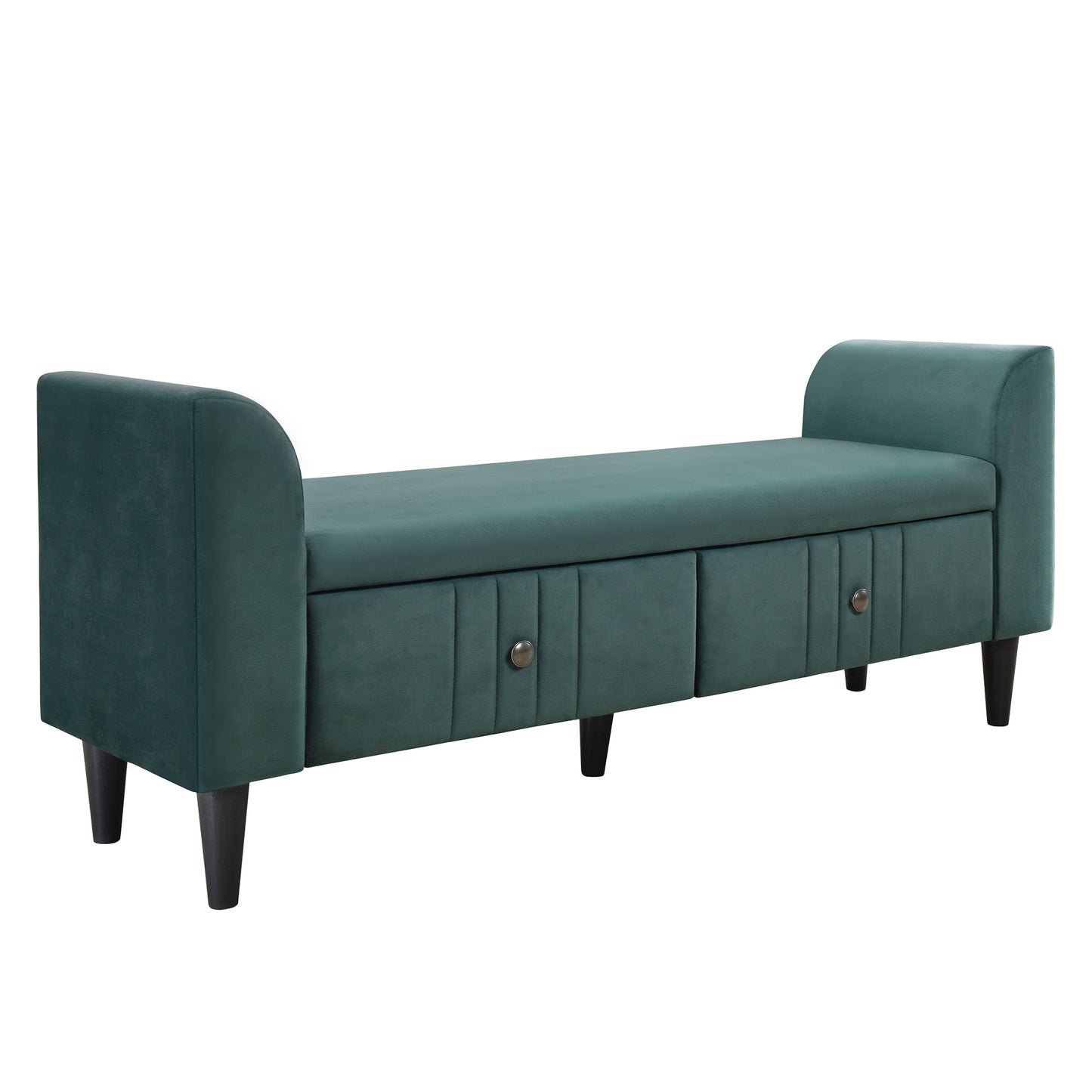 Green Upholstered Storage Ottoman Bench with Drawers