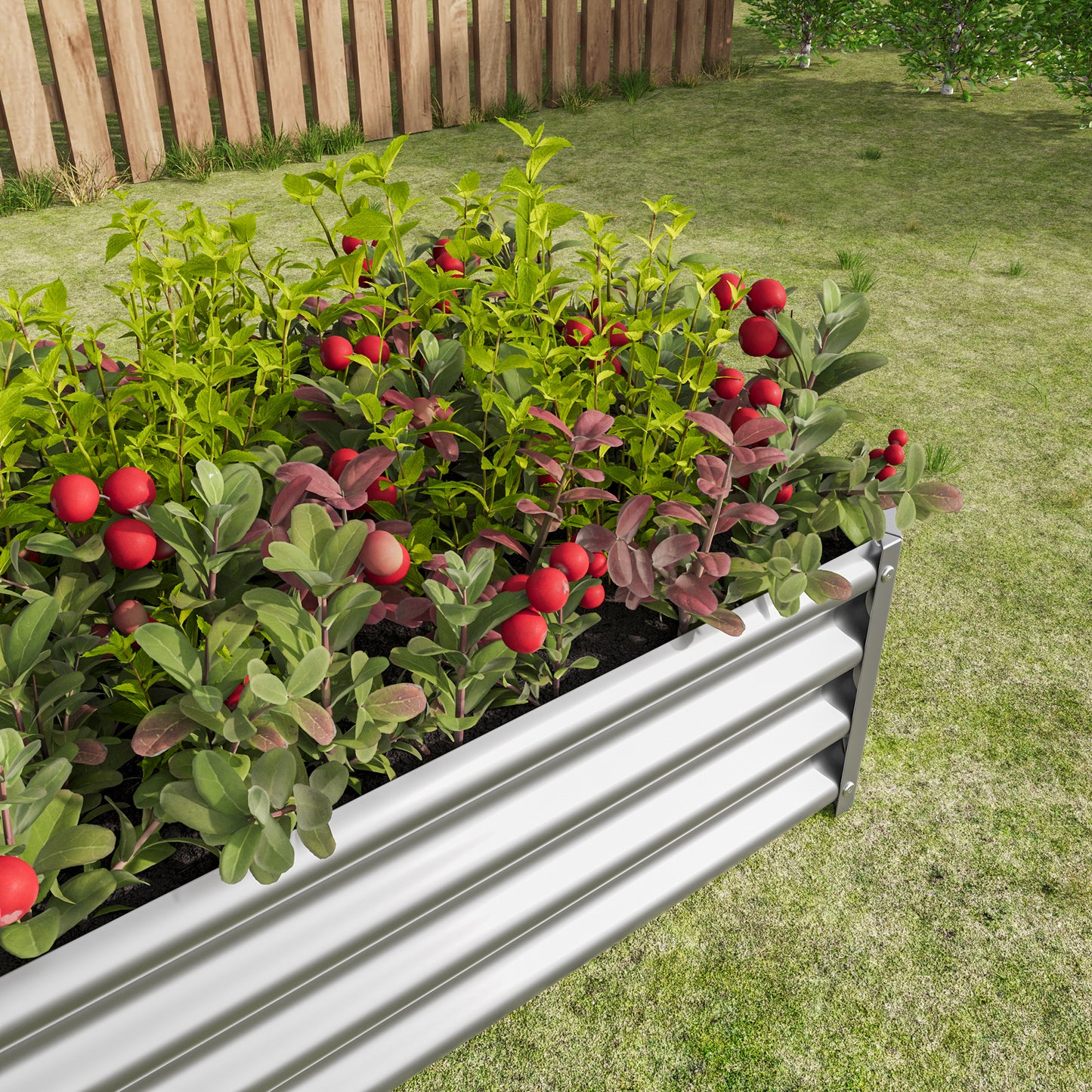 Metal Raised Garden Bed, Rectangle Raised Planter 4×2×1ft for Flowers Plants, Vegetables Herb Silver