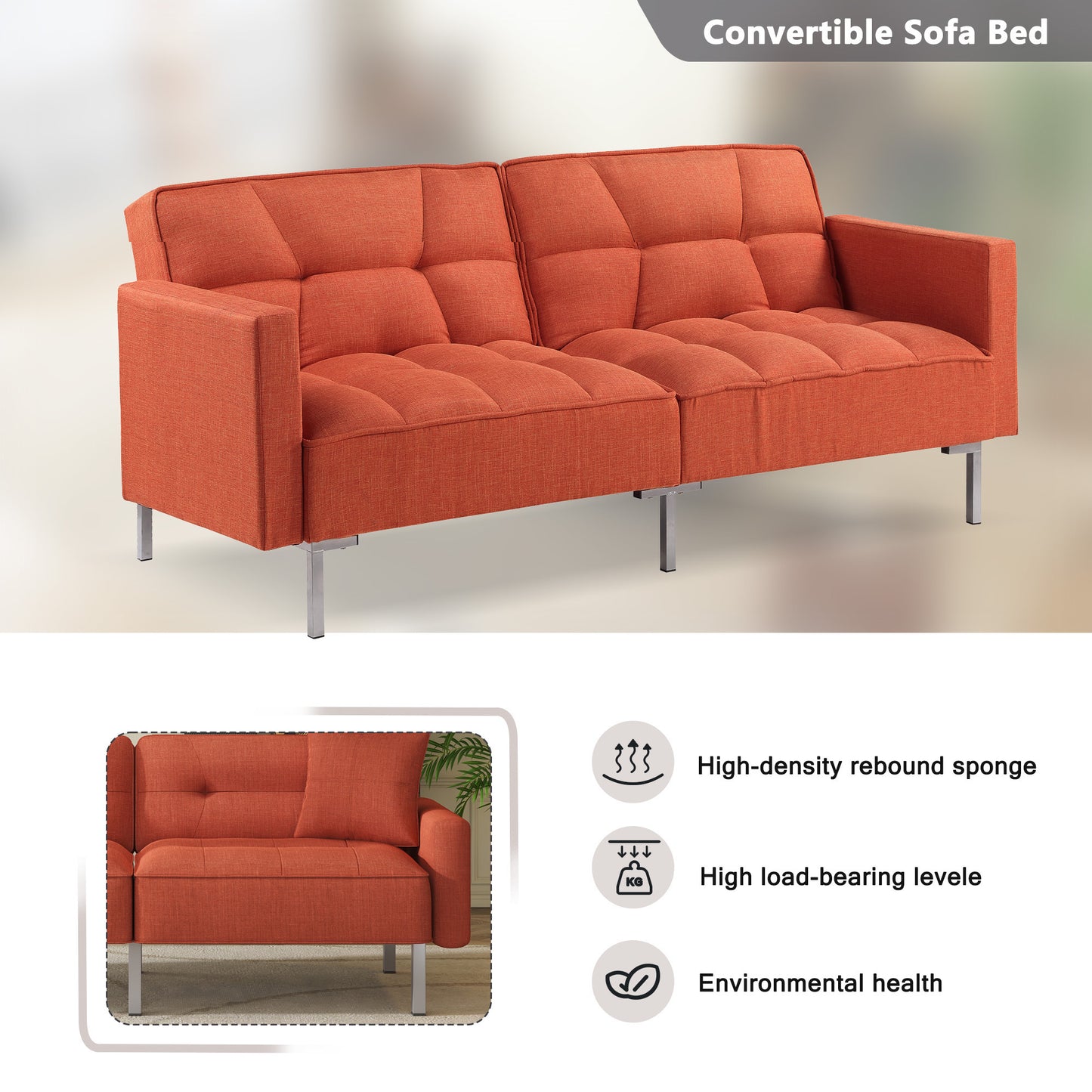Linen Convertible Sofa Bed, Rust