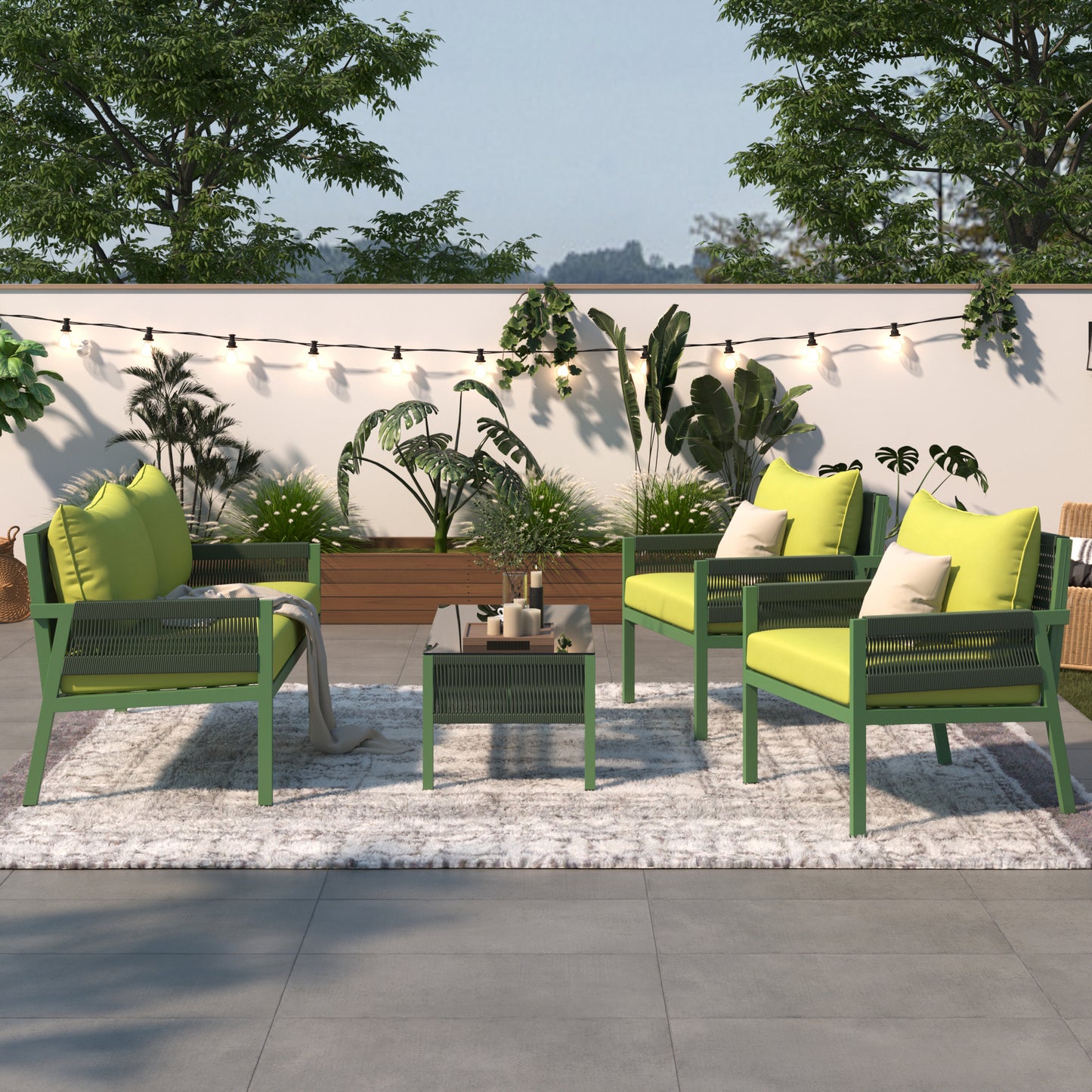 4-Piece Green Rope Patio Furniture Set