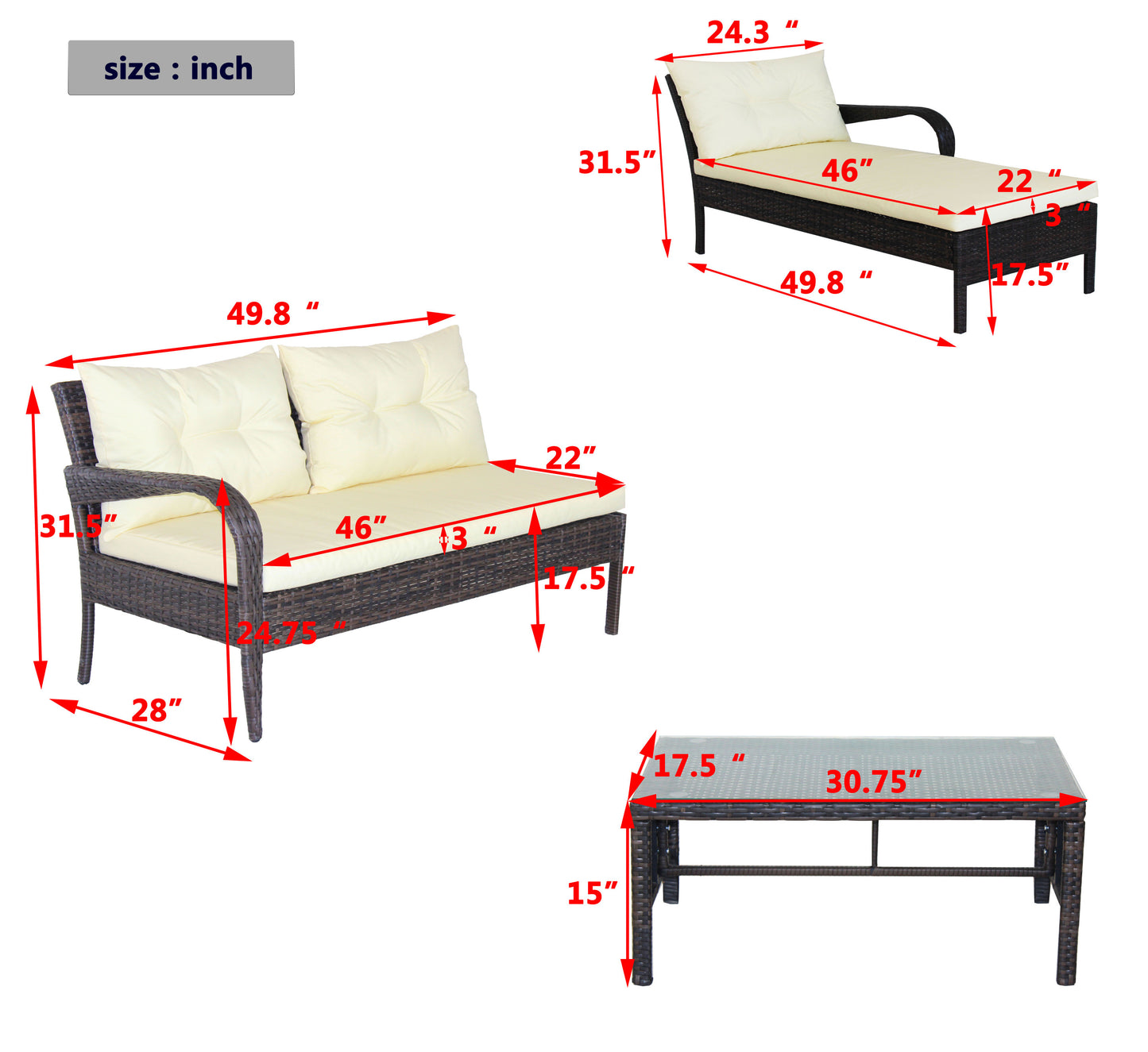 Outdoor Patio Furniture Set -Piece Conversation Set