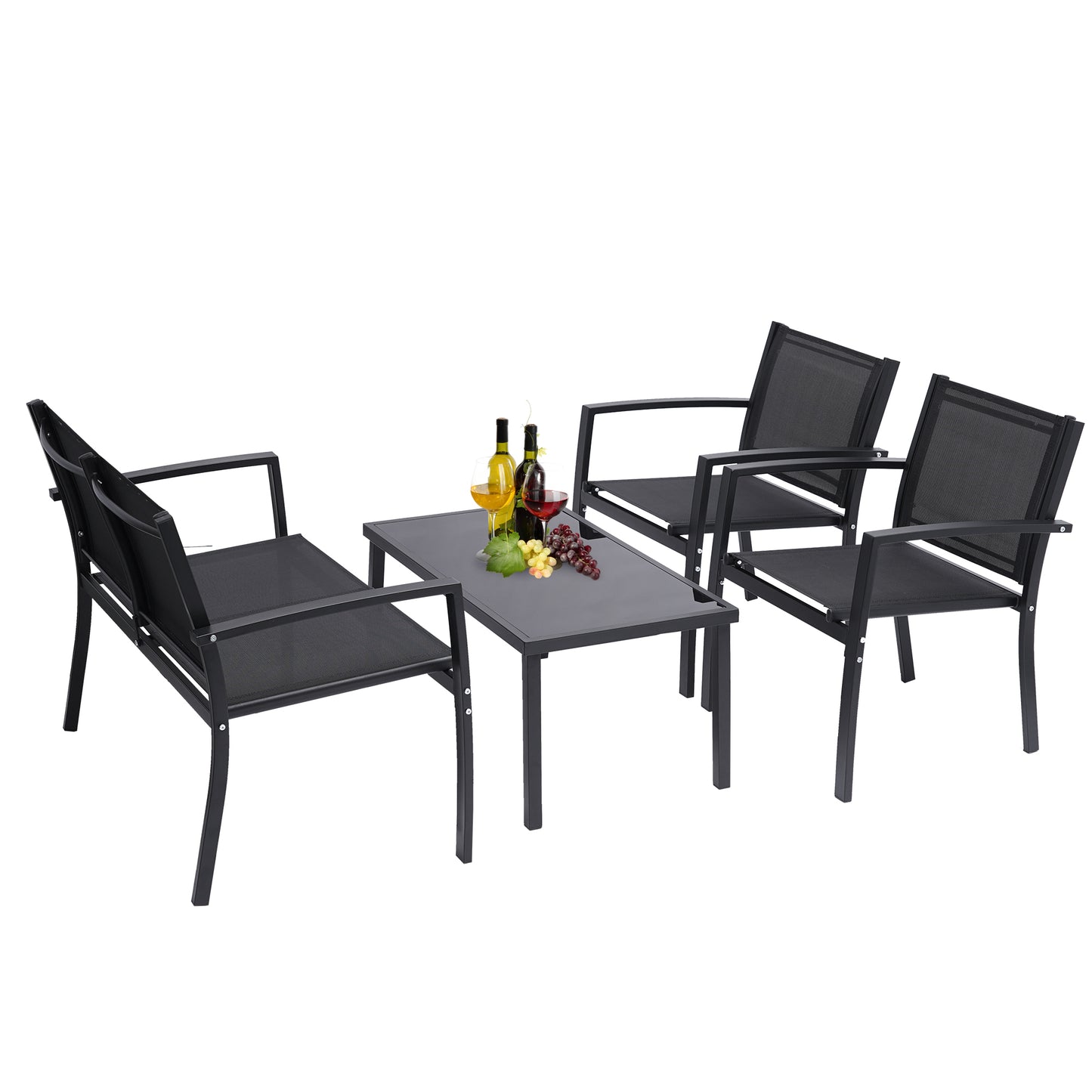 4 Piece Patio Conversation Set, Black