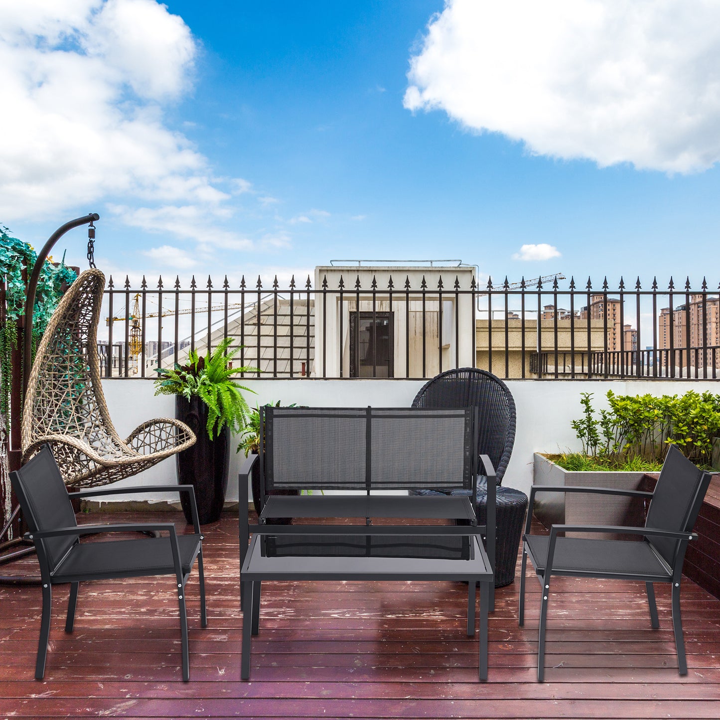 4 Piece Patio Conversation Set, Black
