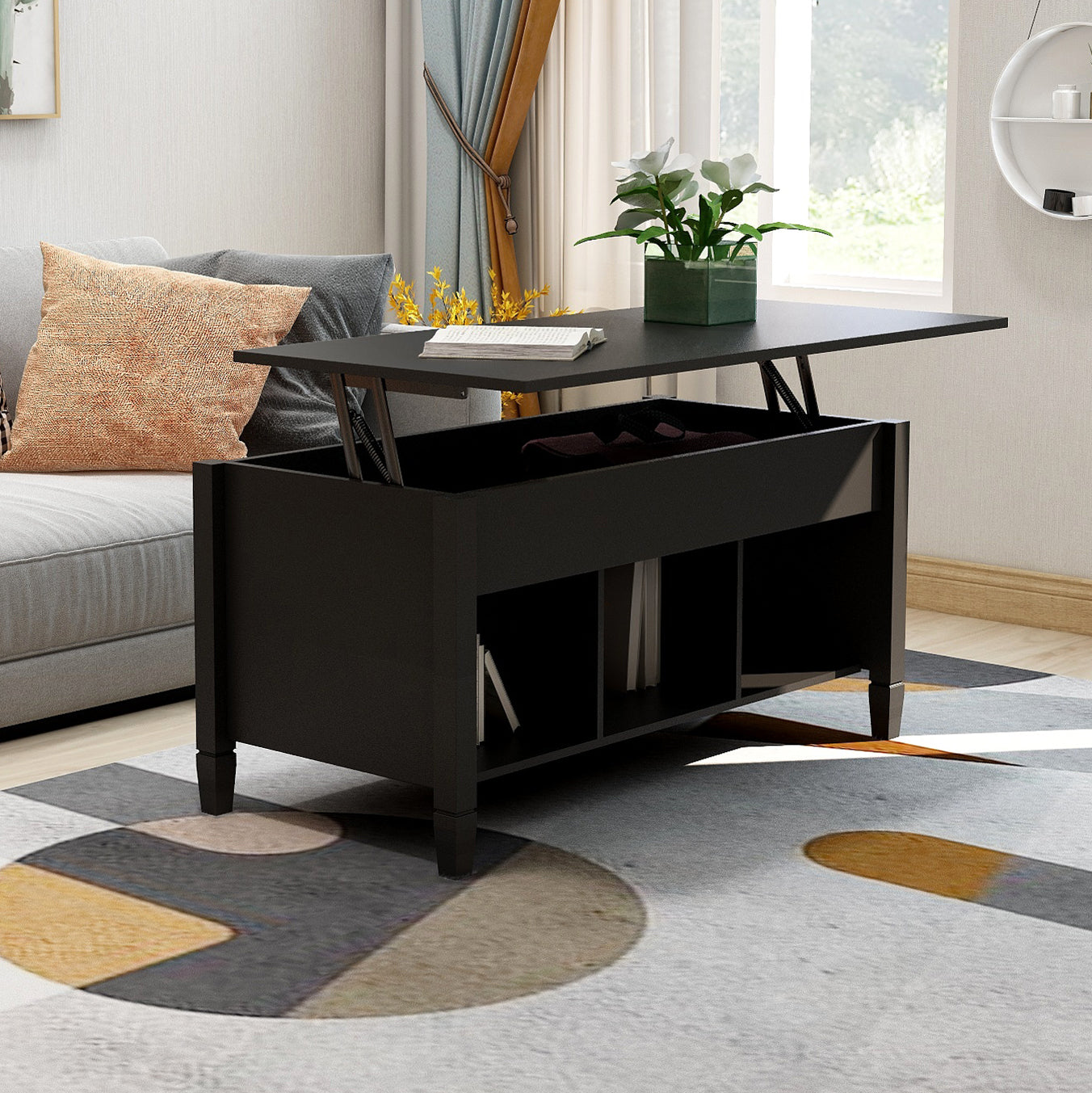Lift Top Storage Coffee Table-Black