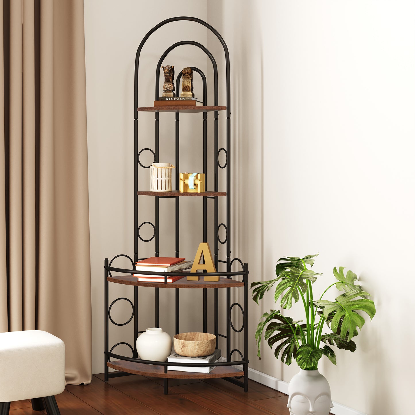4-Tier Corner Bookshelf and Plant Stand