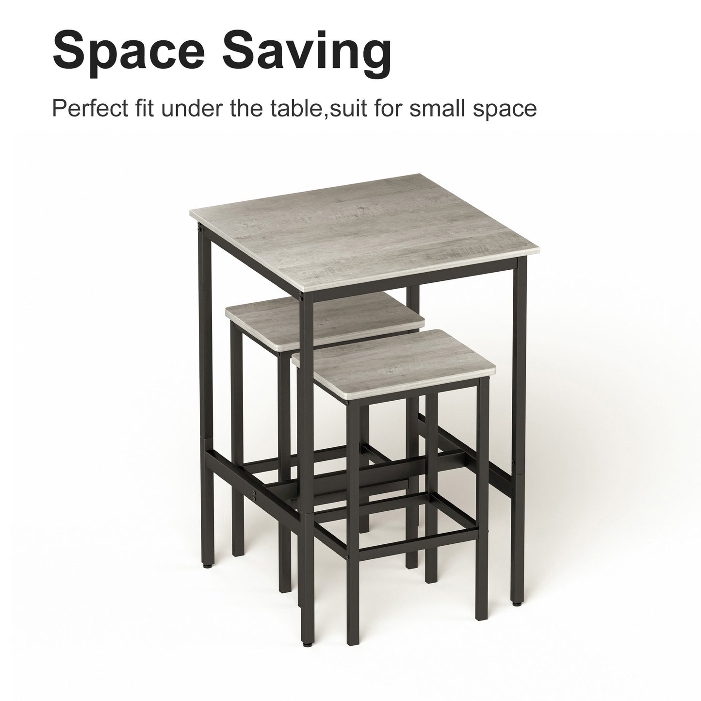 Square Industrial Bar Table Set with 2 Chairs