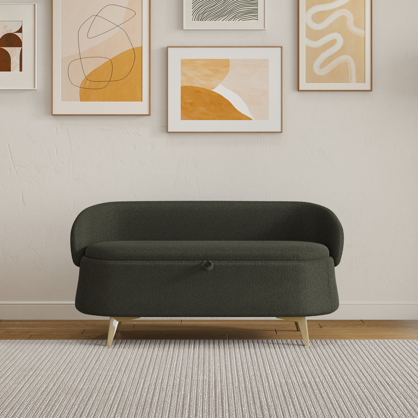 Green Plush Storage Bench
