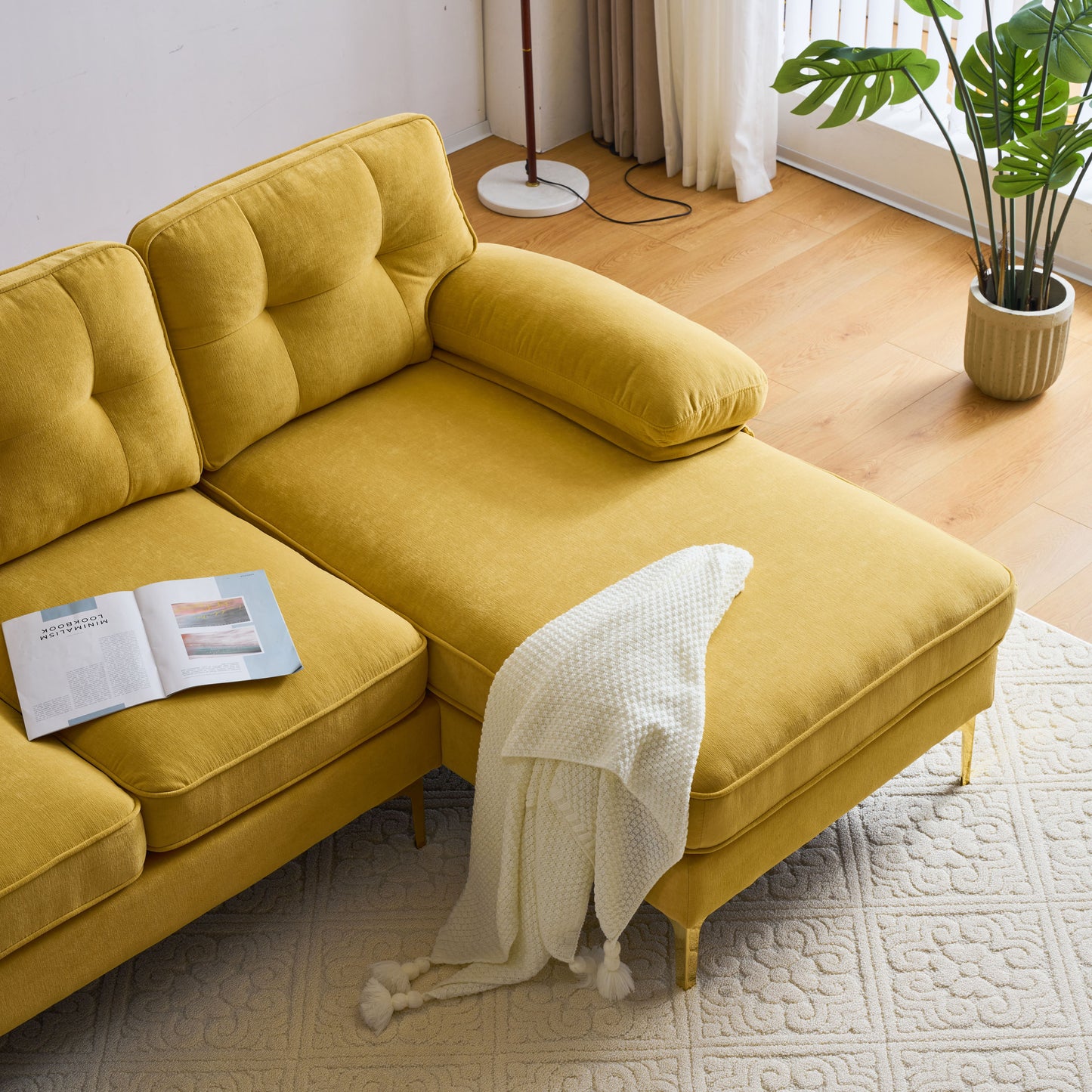 83" Modern Sectional L-Shaped Yellow Sofa