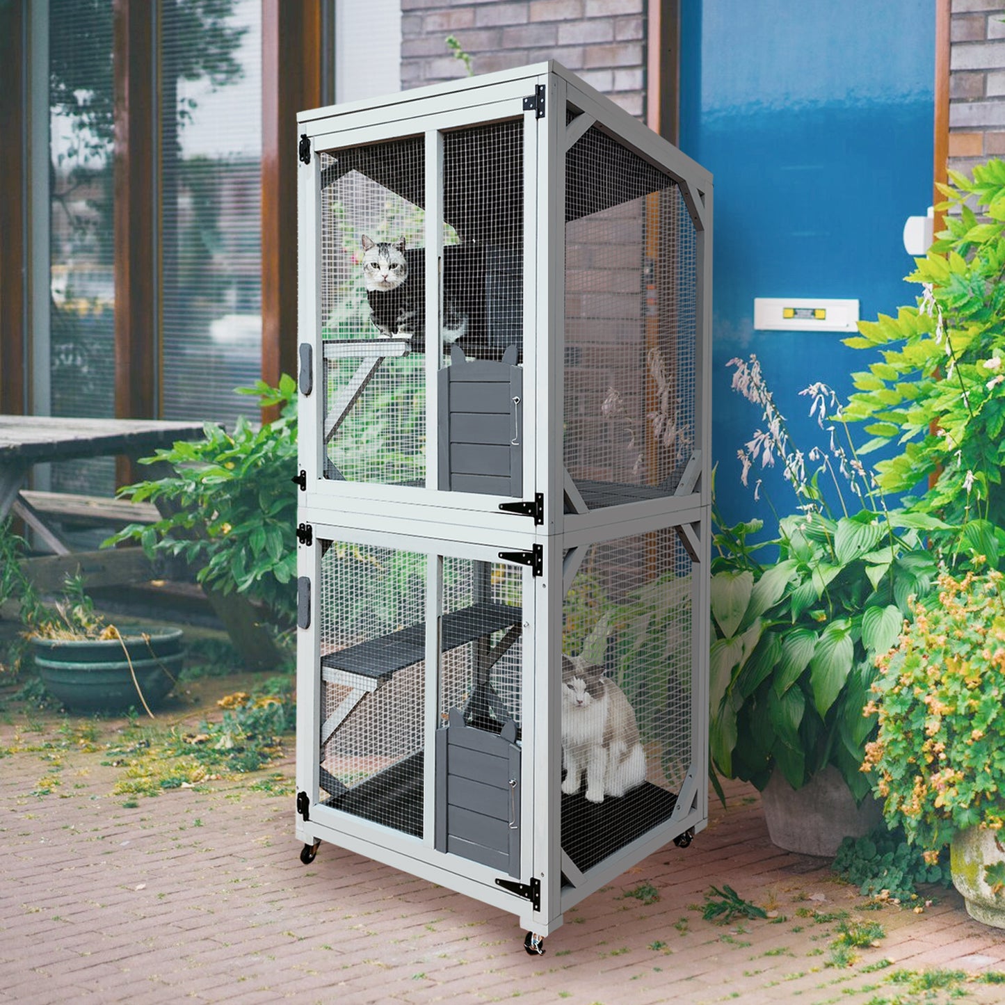 31" Wooden Catio Outdoor Cat Enclosure with Wheels
