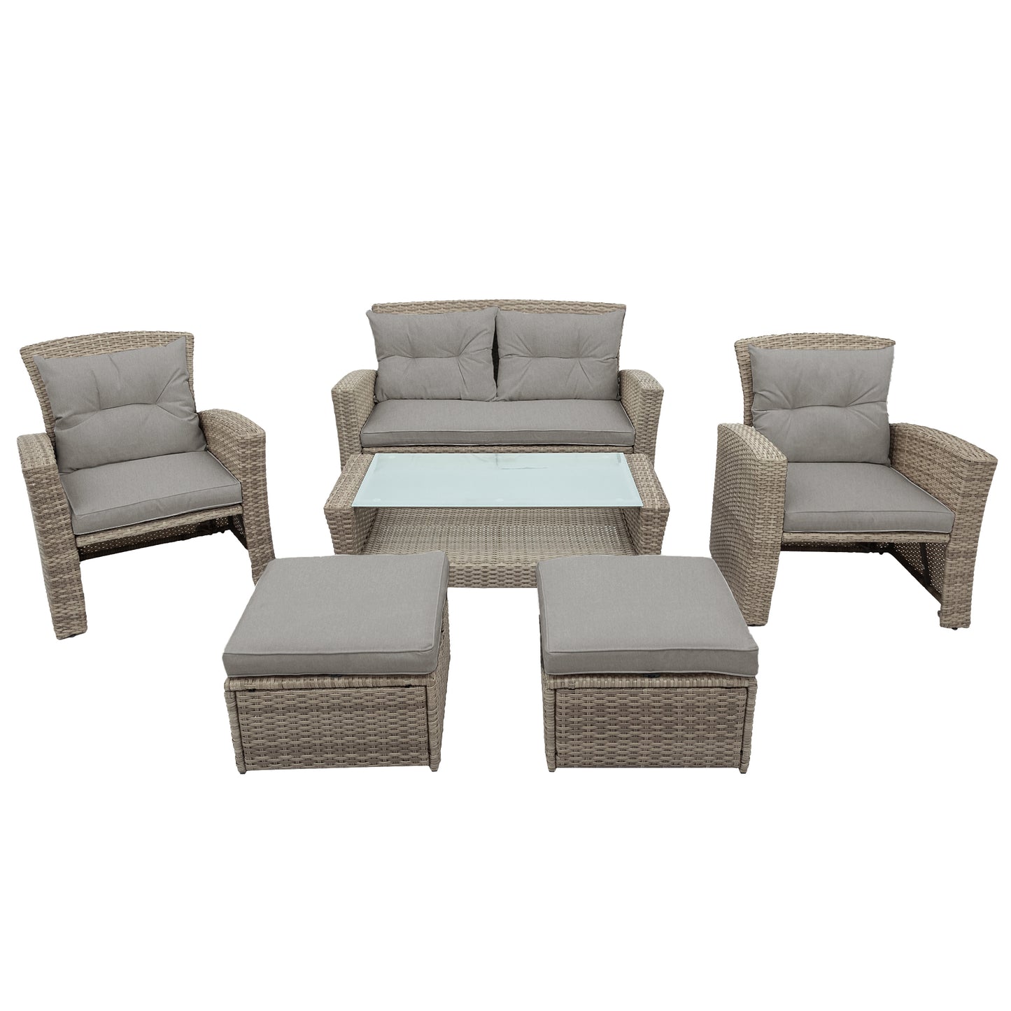 4 Piece Tan Outdoor Wicker Conversation Set with Storage Ottomans