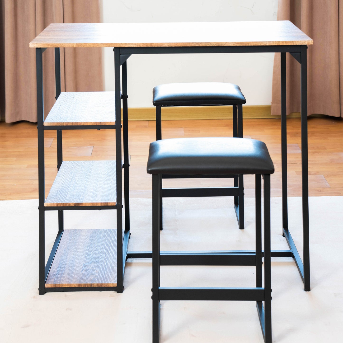 3-Piece Counter-height Table and Stool Set with Shelves