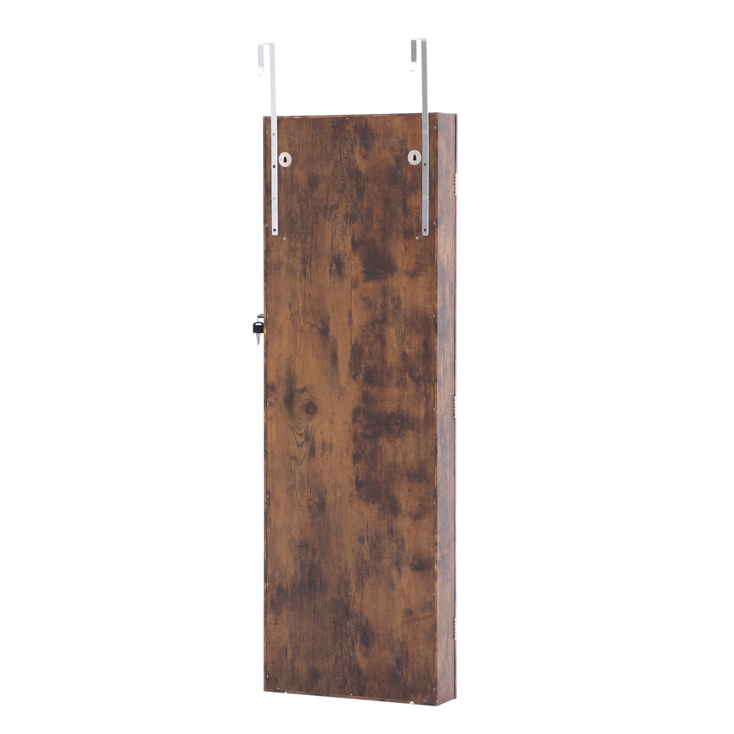 Wall or Door Hung Jewelry Storage Mirror Cabinet, Wood Finish