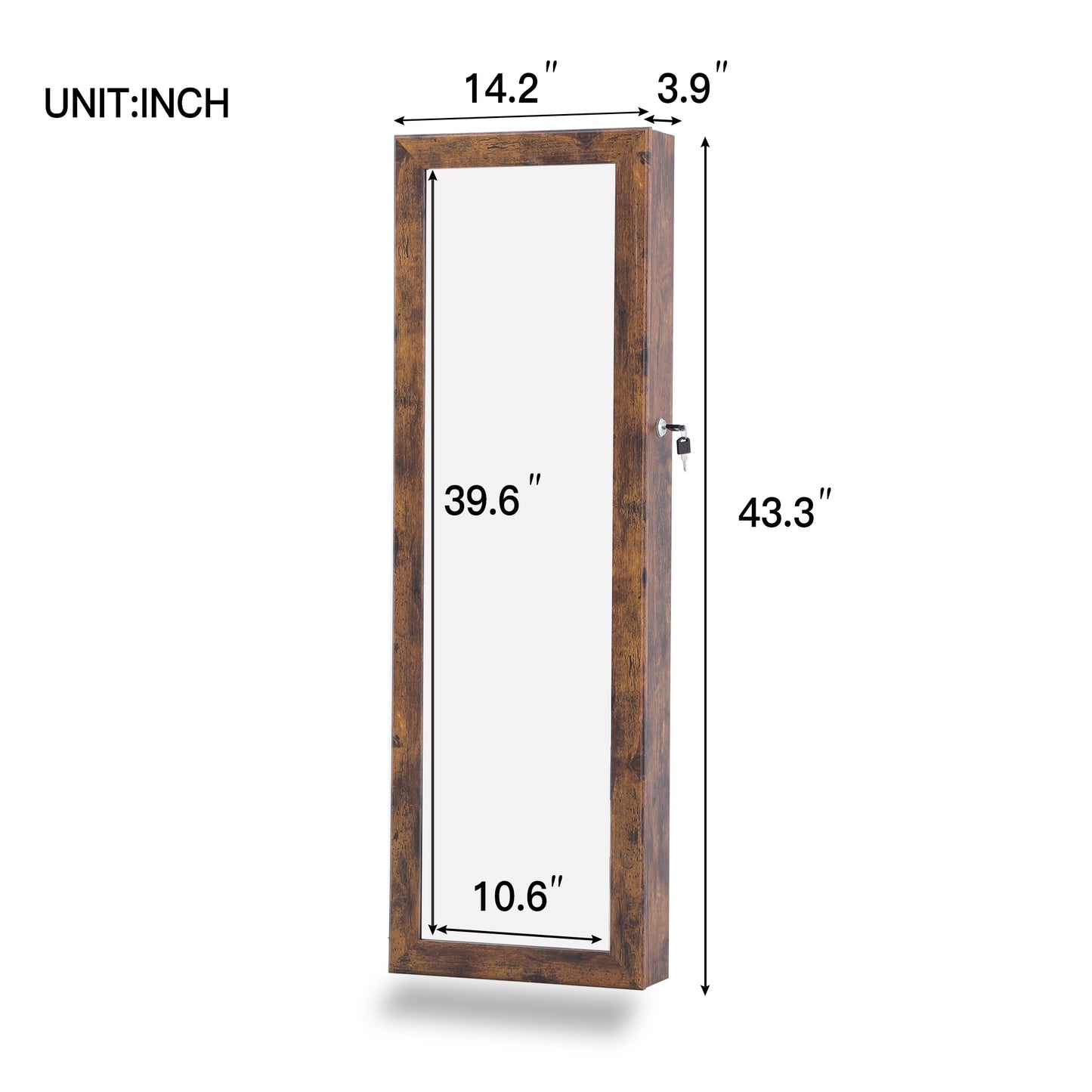 Wall or Door Hung Jewelry Storage Mirror Cabinet, Wood Finish