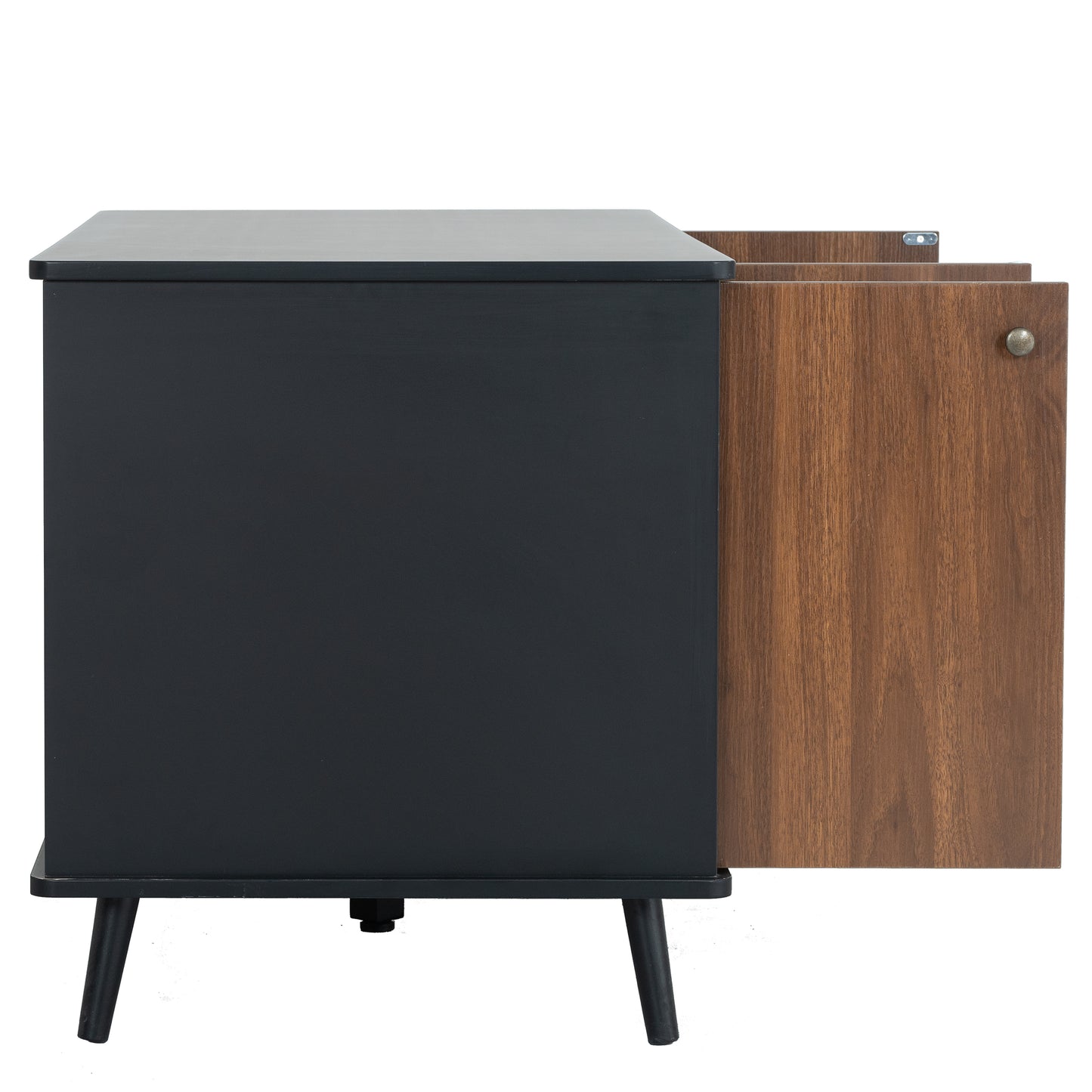 Cat Litter Box Furniture with Hidden Plug, 3 Doors, Walnut and Black