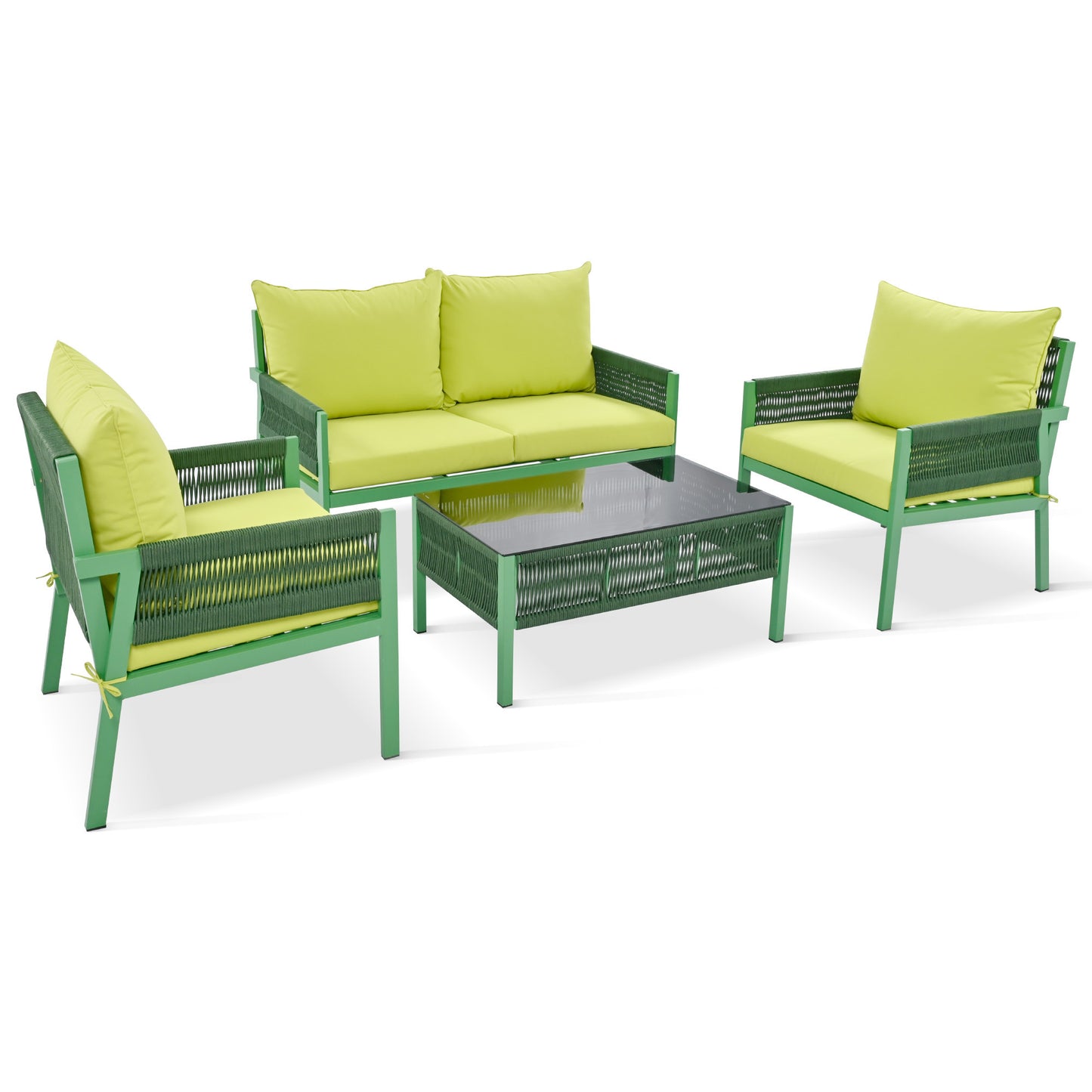 4-Piece Green Rope Patio Furniture Set