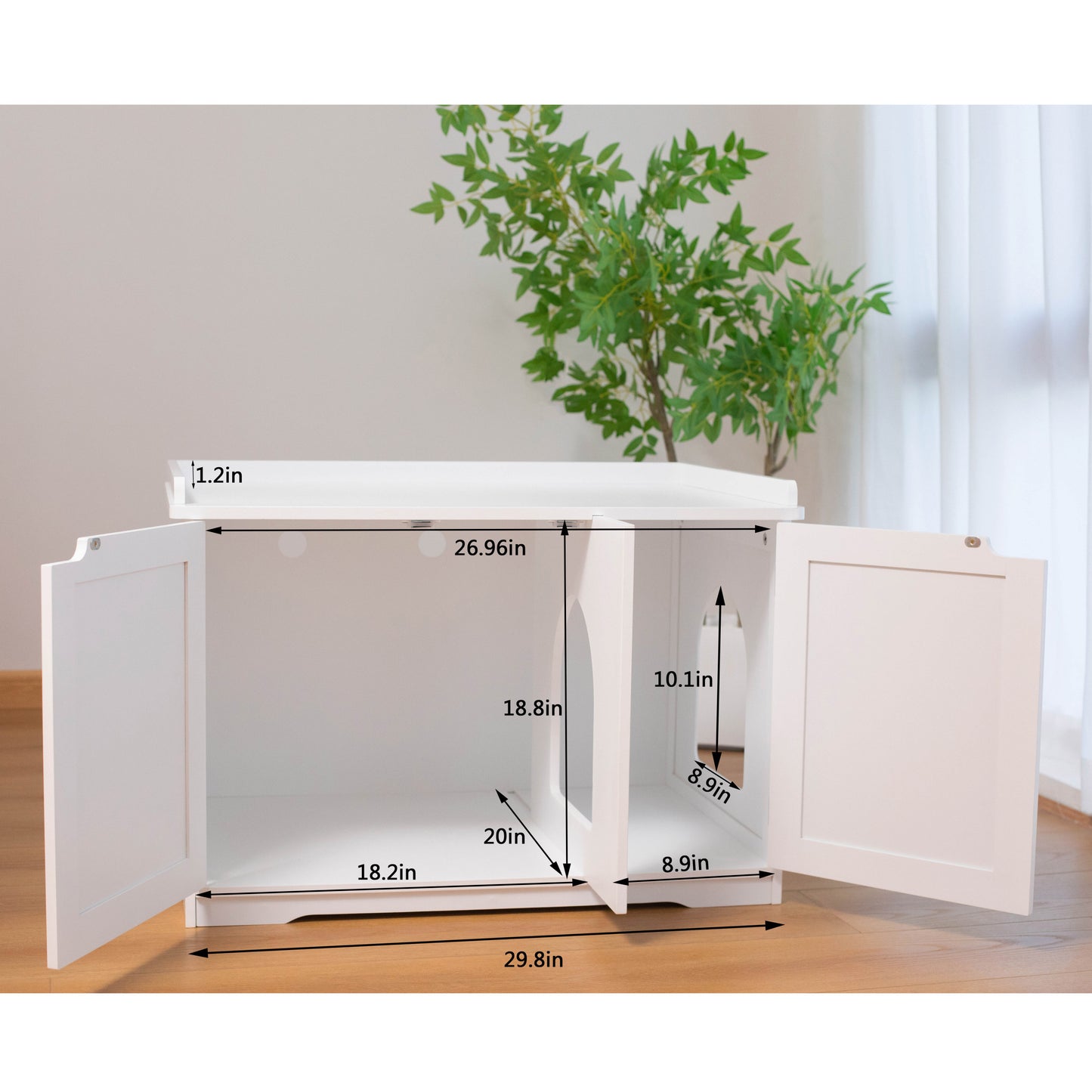 Litter Box Storage Cabinet 2-Door, White