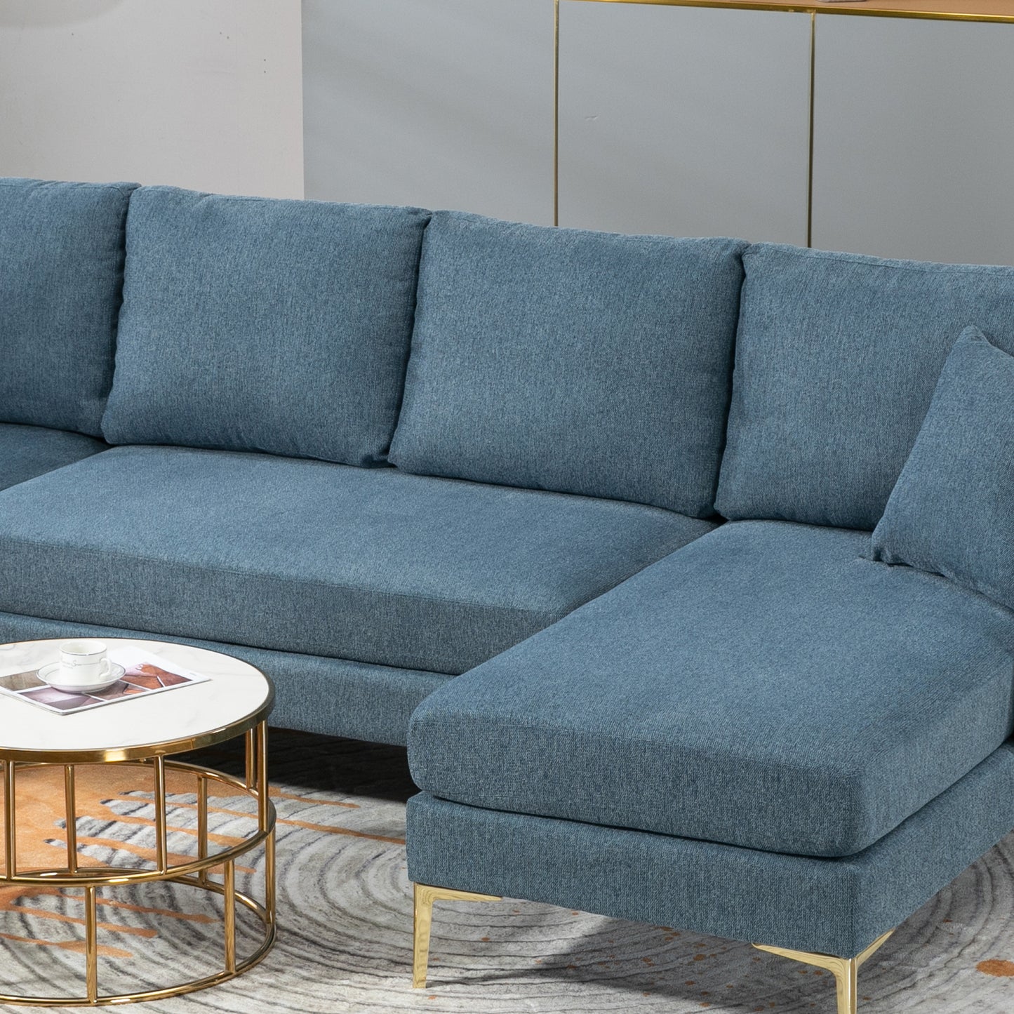Blue Reversible Chaise Sectional Sofa