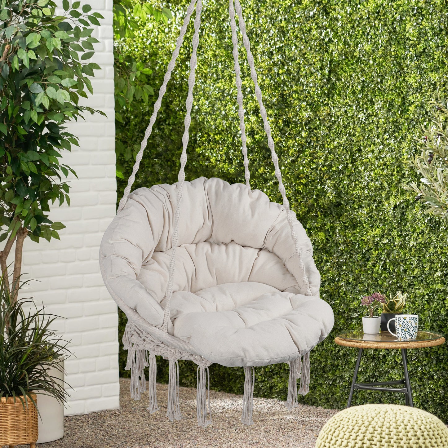 Ultra Padded Cozy Hammock Chair Macrame Swing, Beige