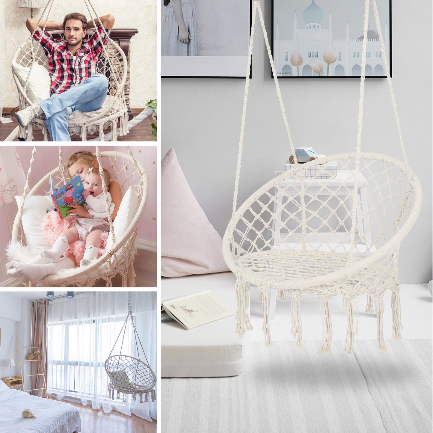 White Hanging Hammock Chair Macrame Swing