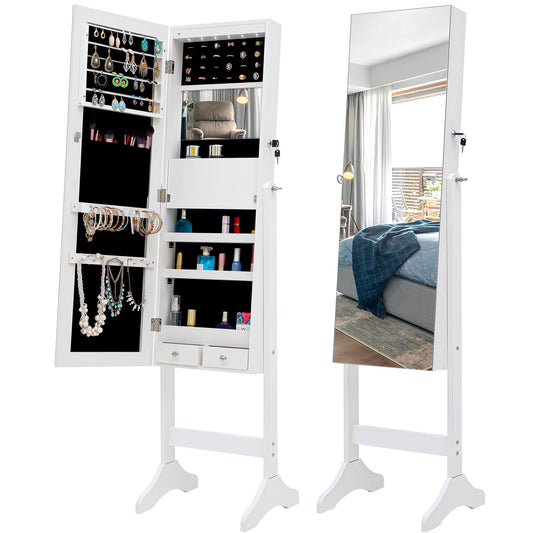 LED-lit Jewelry Storage Cabinet Standing Mirror, White