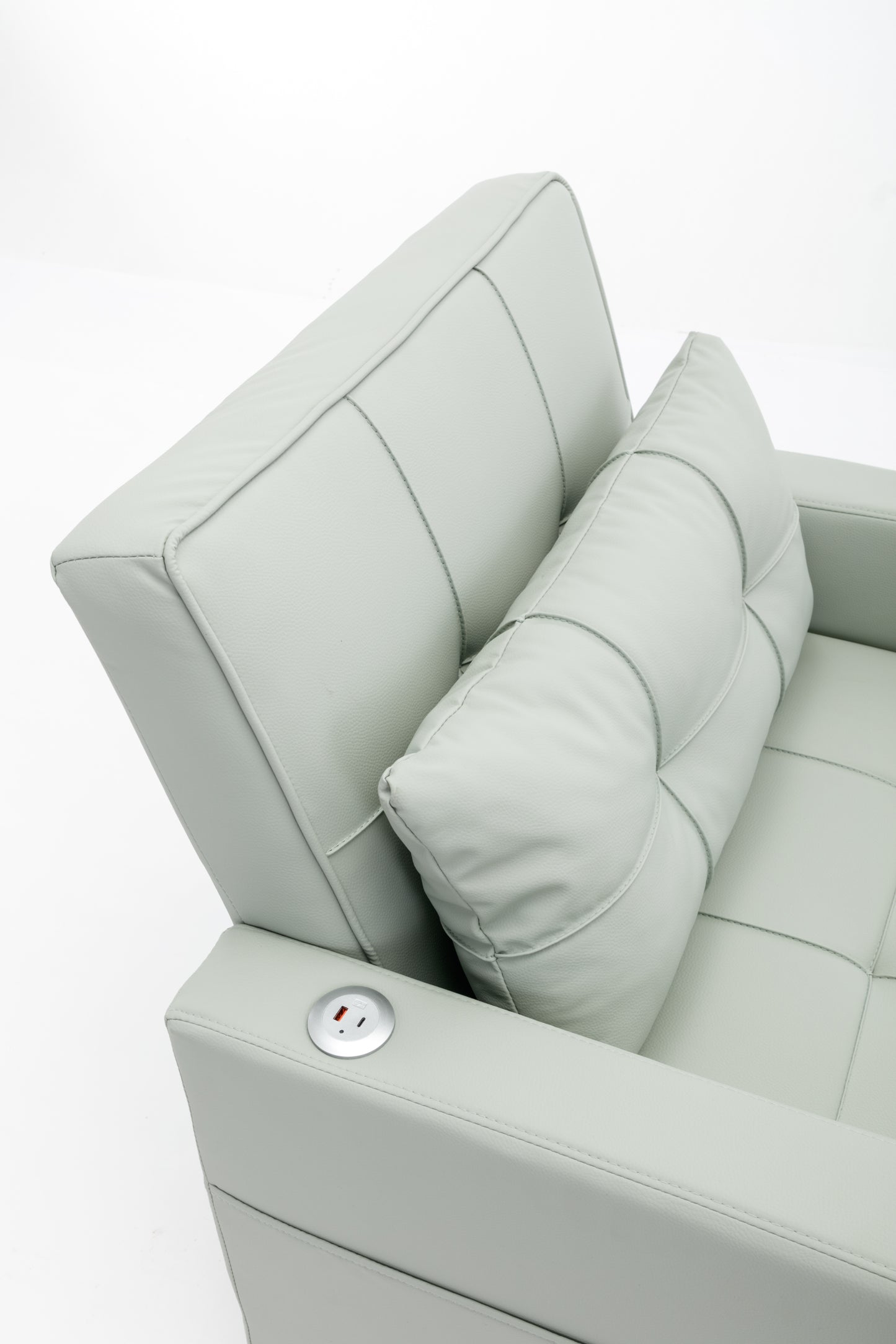 Green Leather Convertible Accent Chair 3-in-1 Pull Out Sleeper Chair with USB Ports