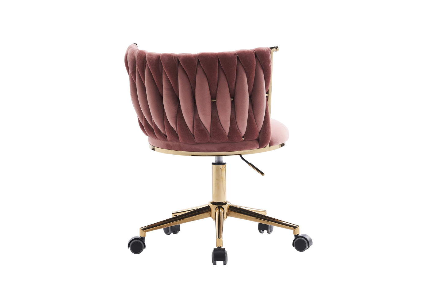 Pink Fabric Woven Office Chair with Adjustable Swivel Wheels and Gold Base