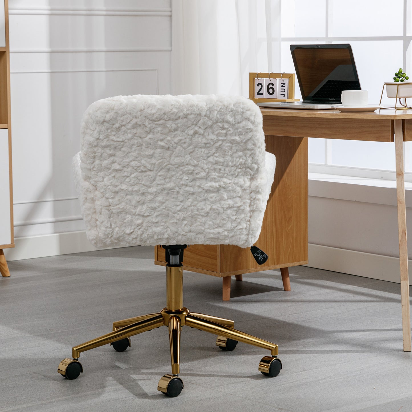 Cozy White Velvet Office Chair with Gold Base