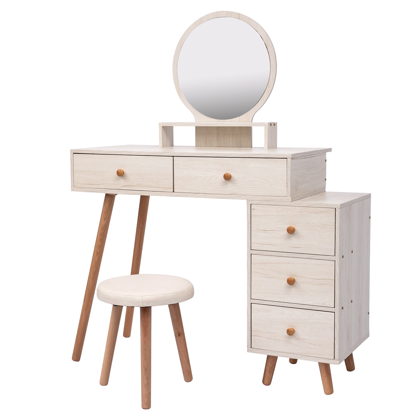 Makeup Vanity Table with Cushioned Stool and Storage