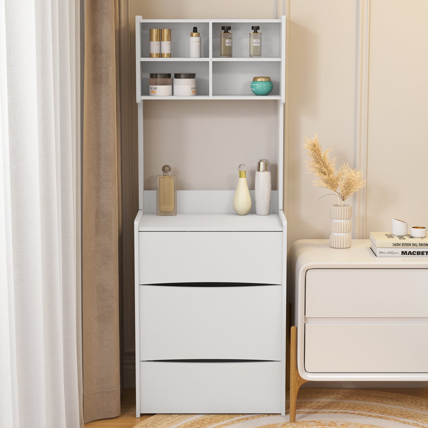 Bedroom Vanity with Storage and Illuminated Mirror