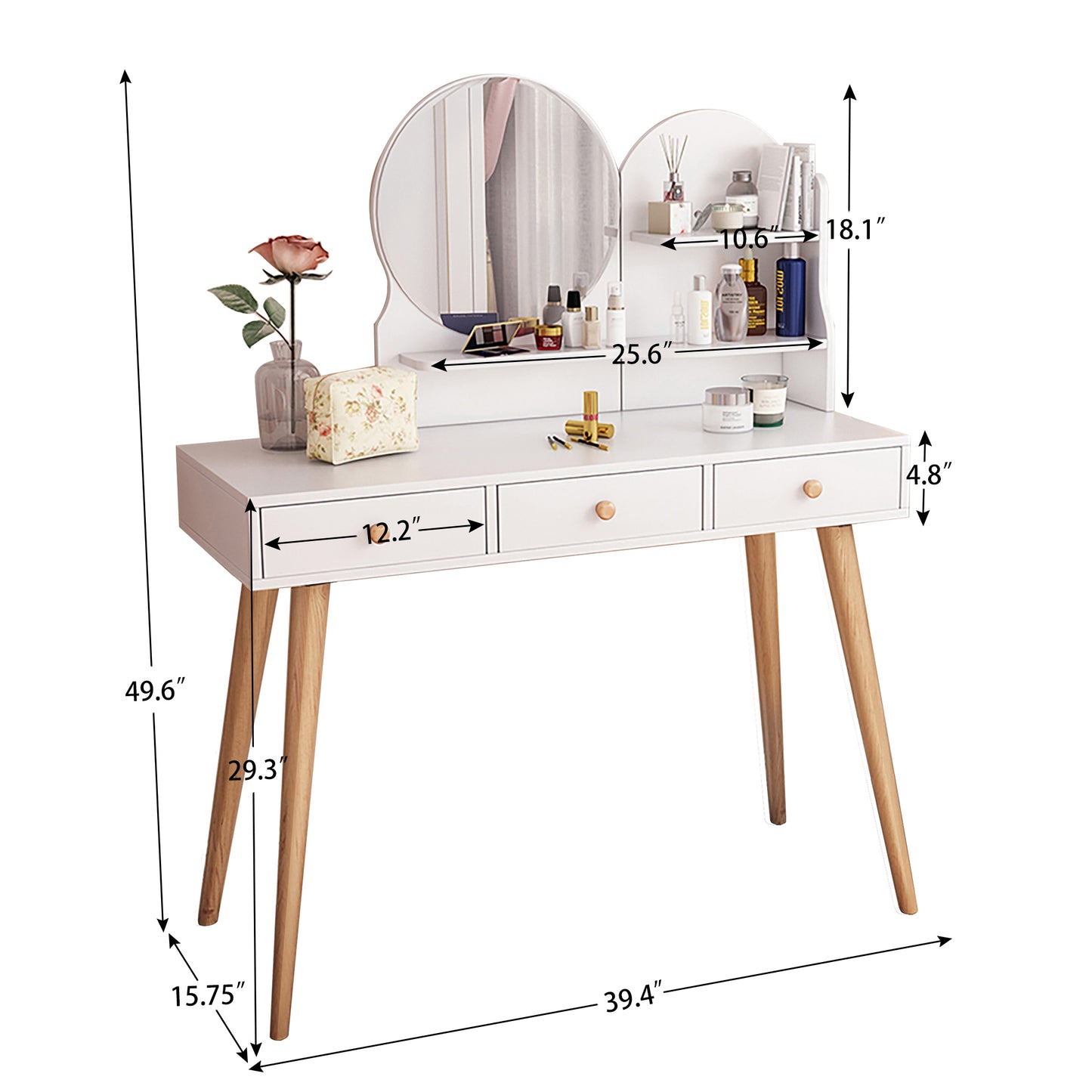 Vanity Desk with Mirror and 3-Color Lights