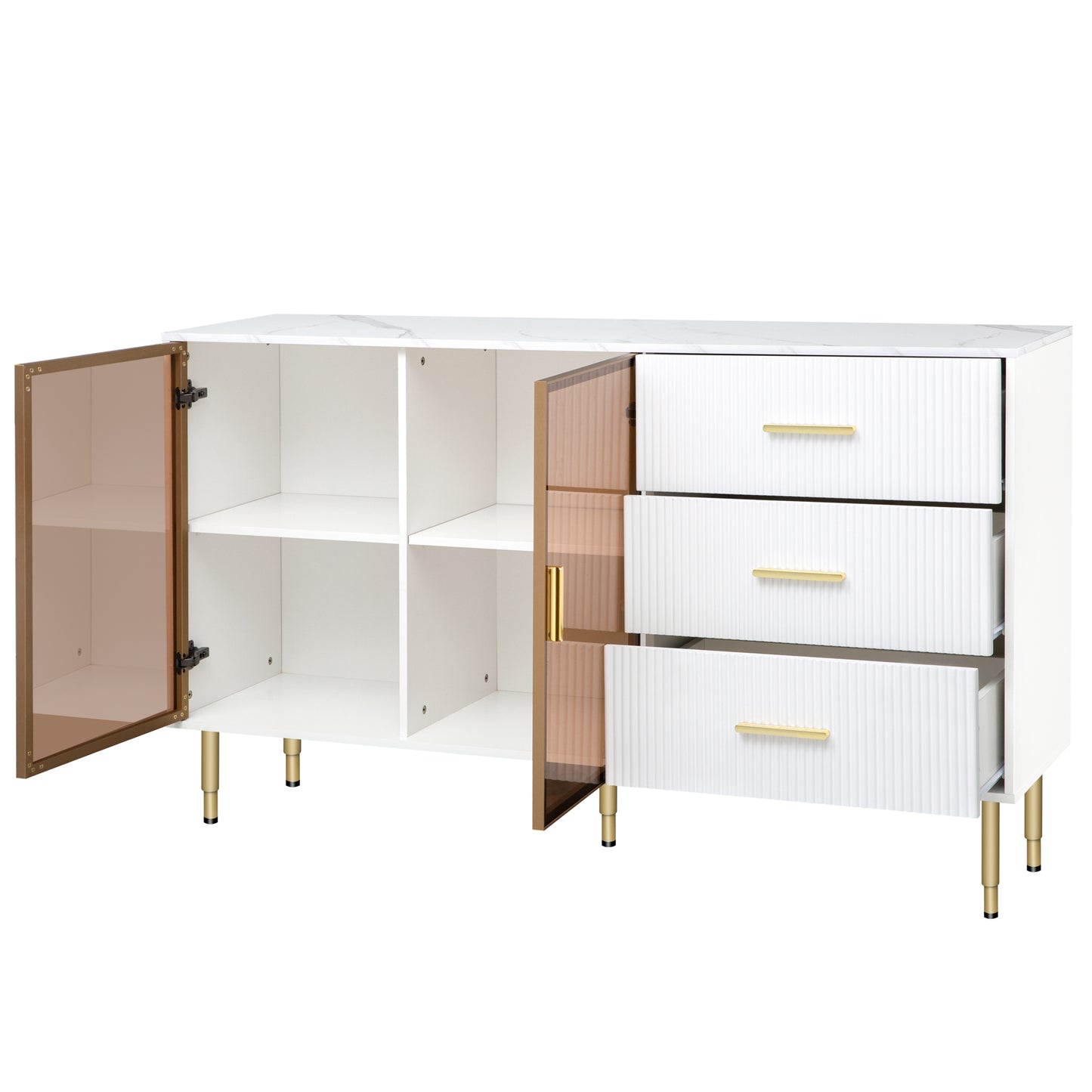 Modern Sideboard Buffet Cabinet with Amber-yellow Tempered Glass Doors