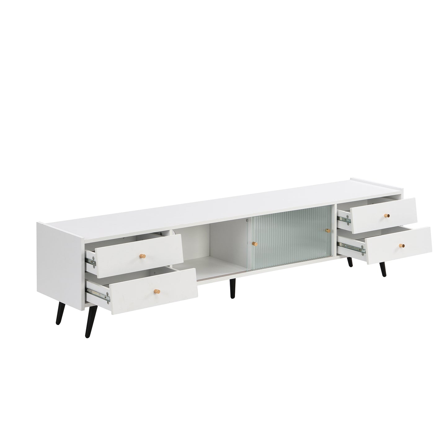 Contemporary White TV Stand with Sliding Glass Doors